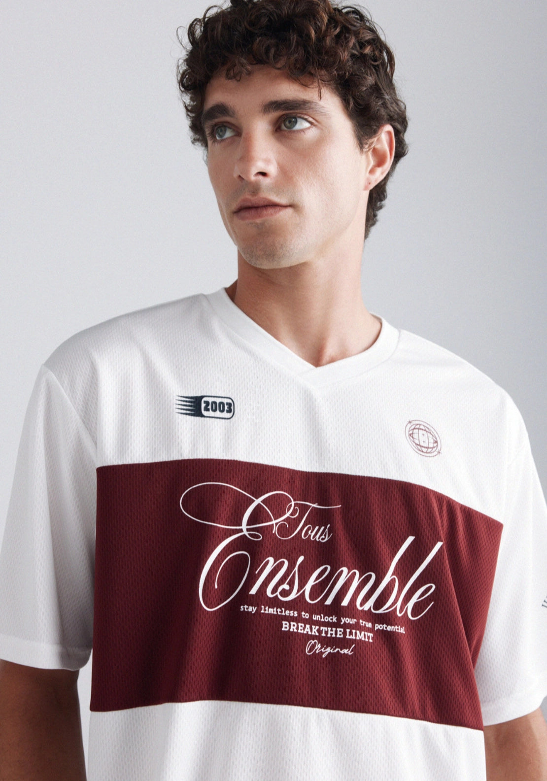 V Neck Football Tee - White