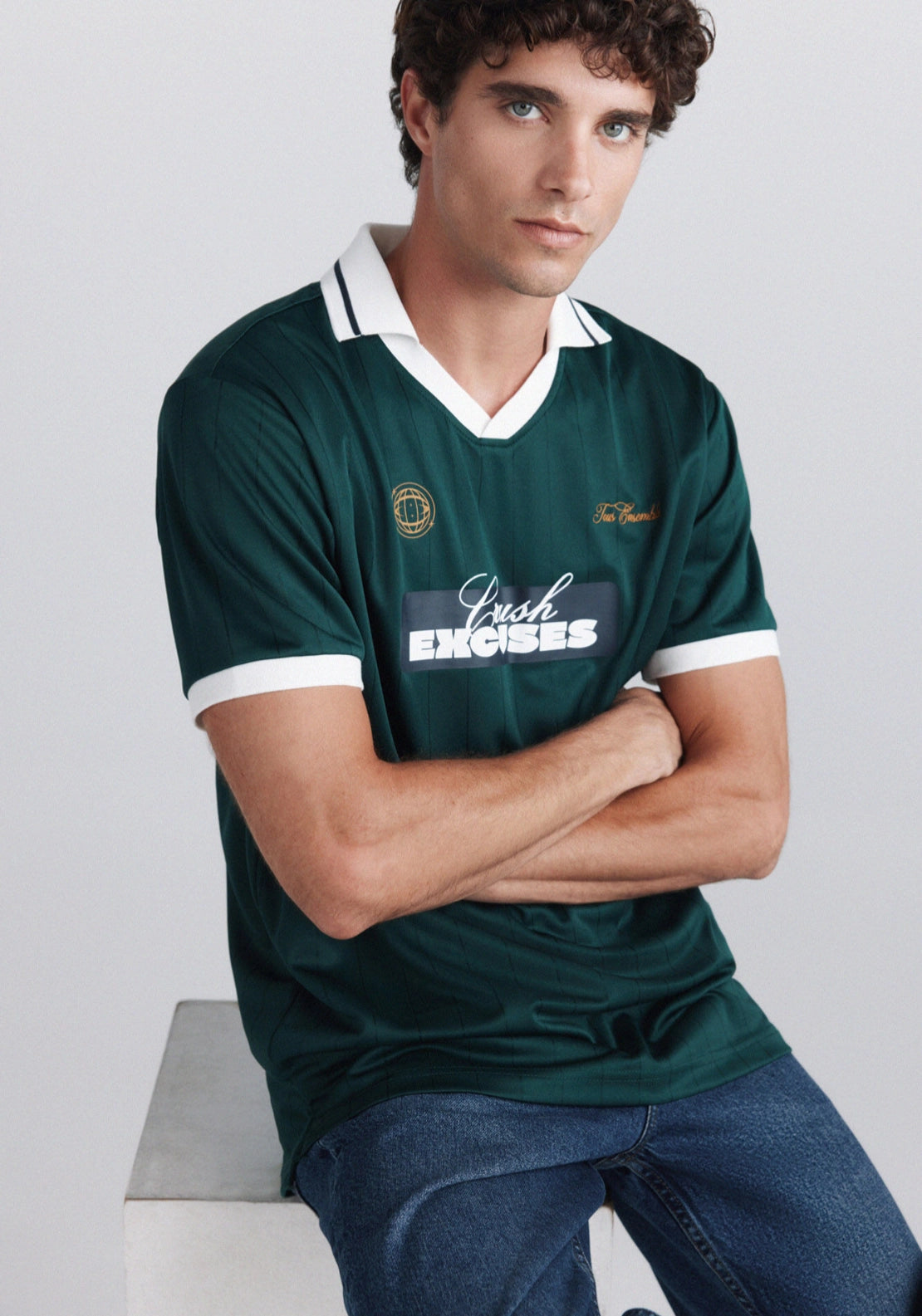 V Neck Football Tee - Green