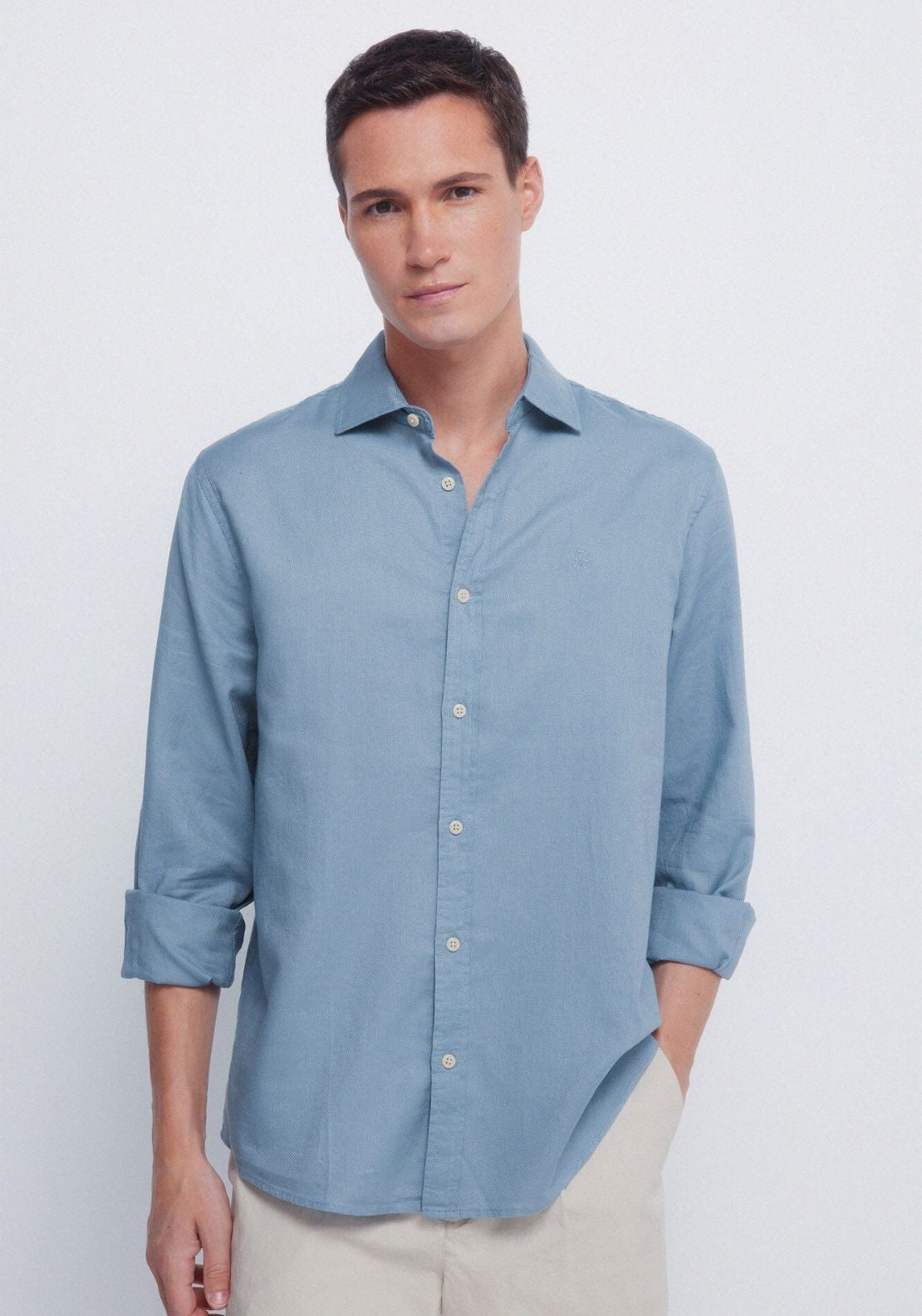 Plain Structured Shirt - Blue