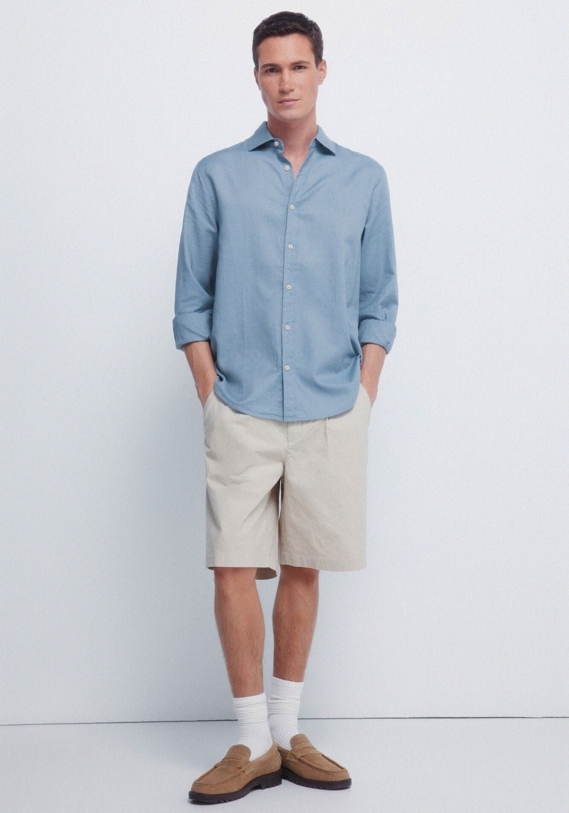 Plain Structured Shirt - Blue