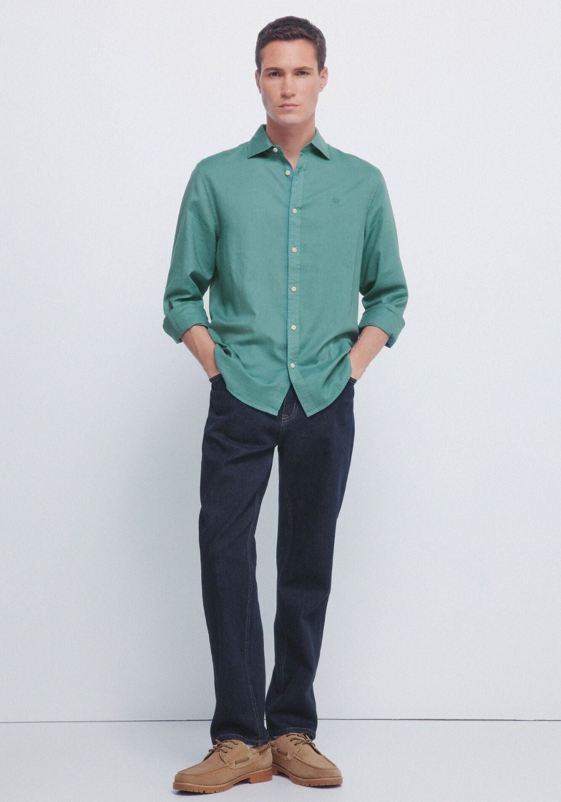 Plain Structured Shirt - Green