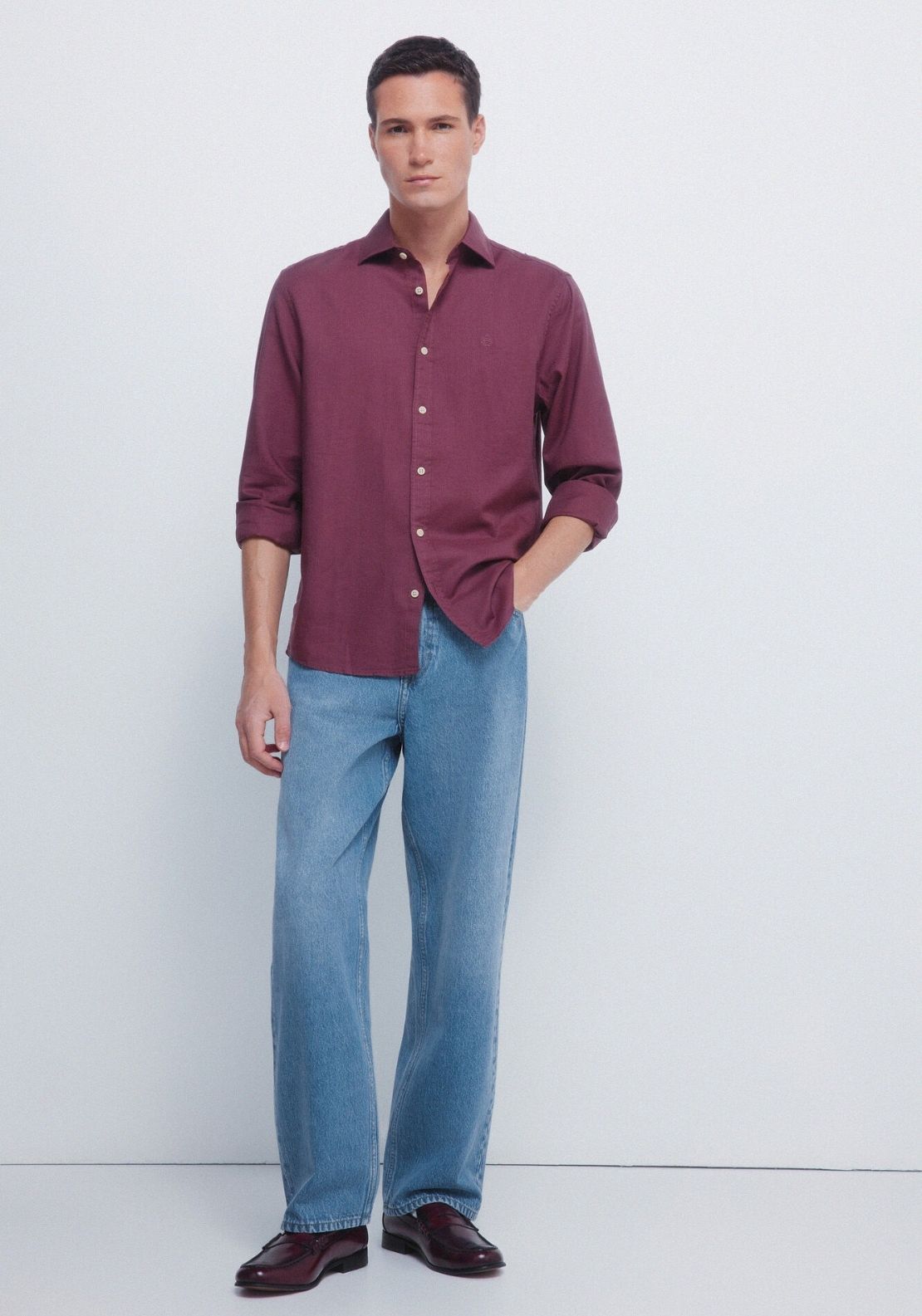 Plain Structured Shirt - Red