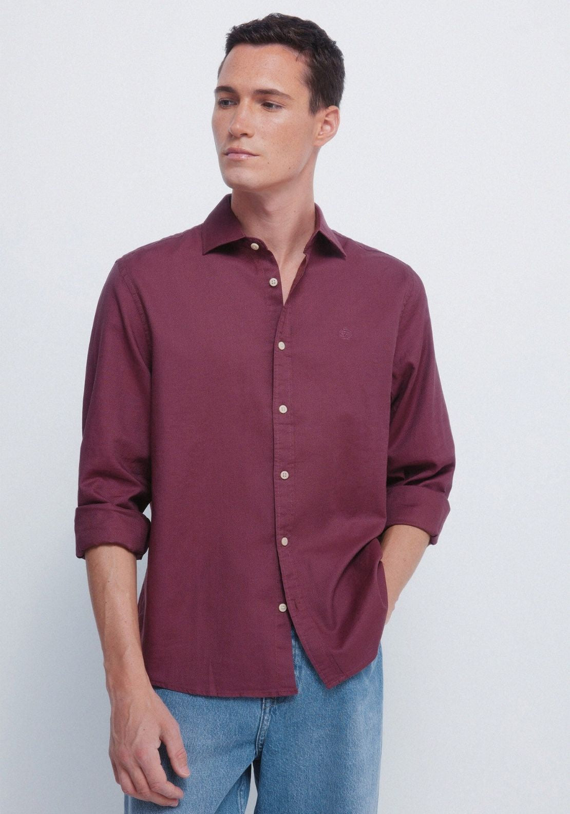 Plain Structured Shirt - Red