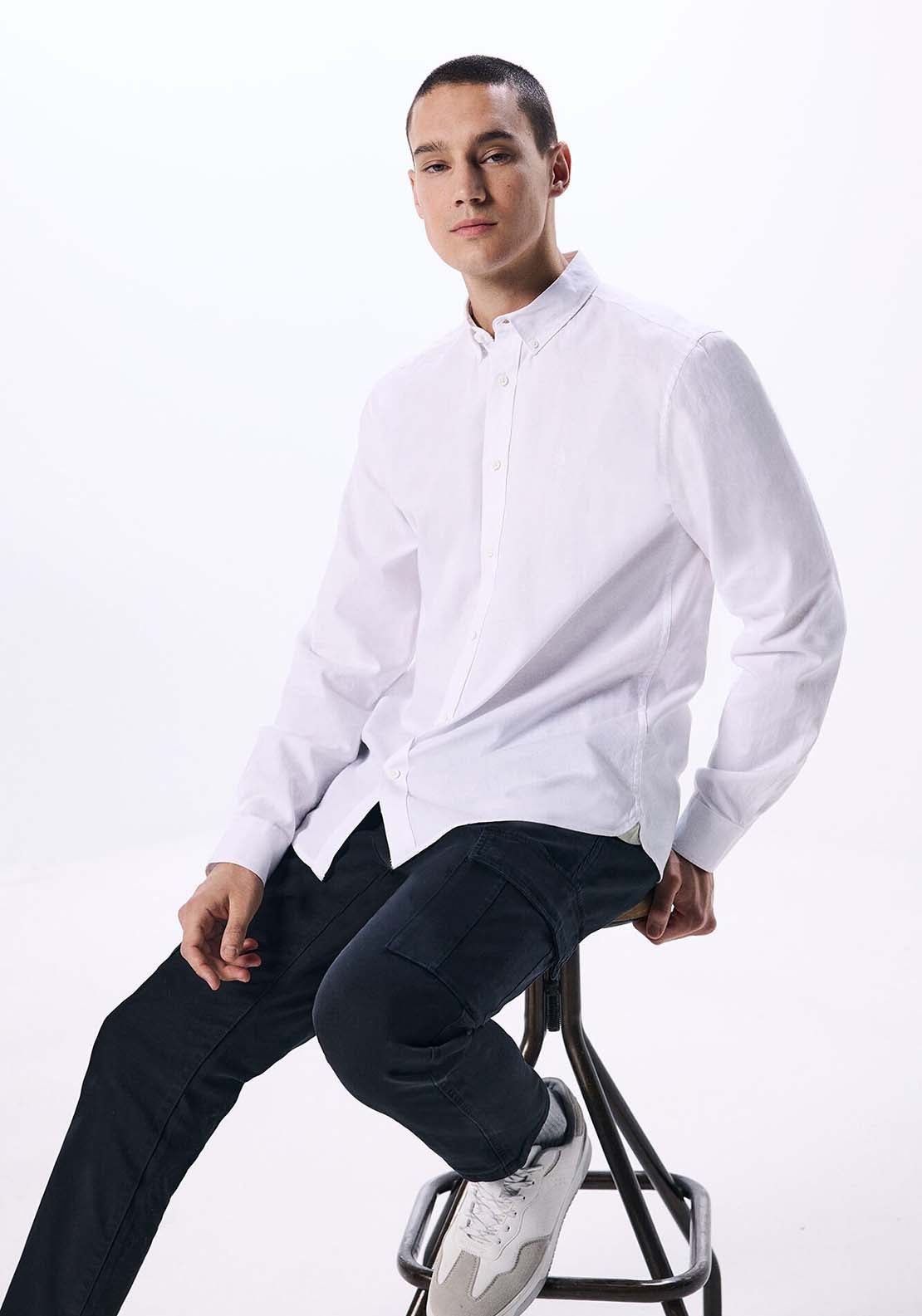 Springfield Two-tone structured shirt - White 3 Shaws Department Stores