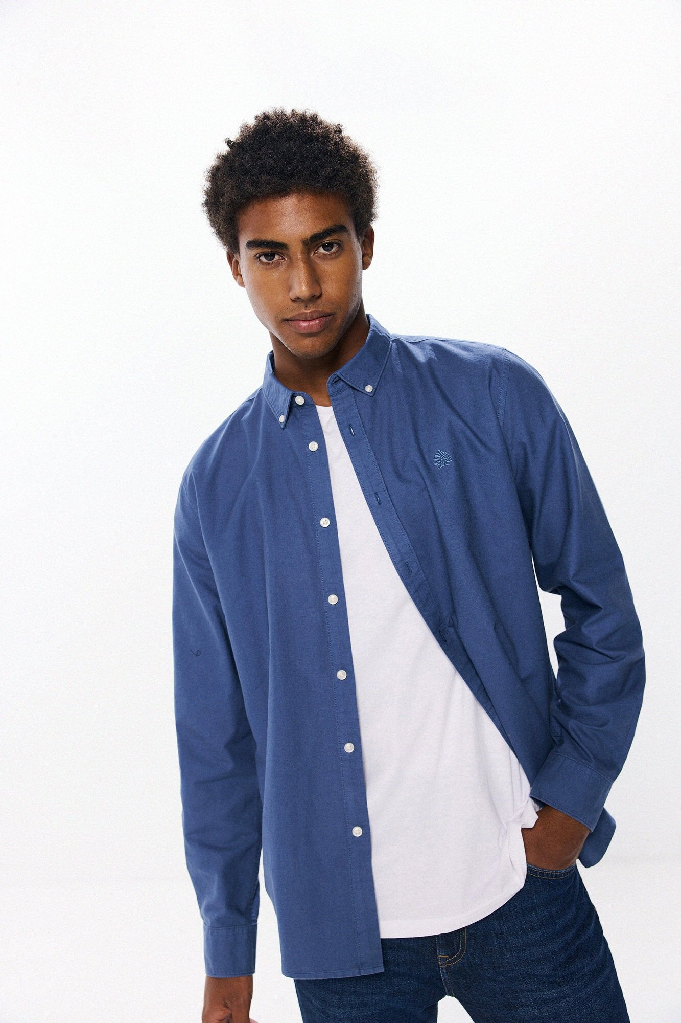 Springfield Garment Dye Oxford Shirt - Blue 3 Shaws Department Stores