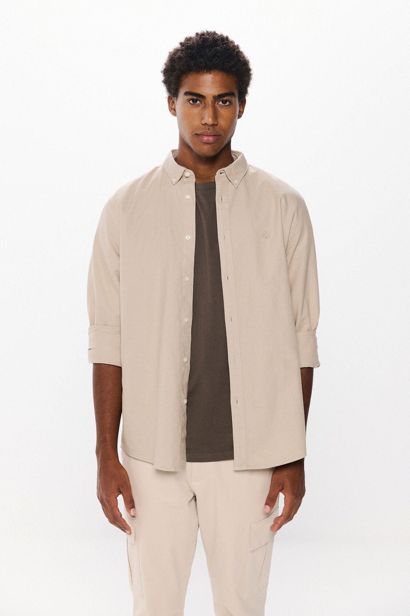 Springfield Garment Dye Oxford Shirt - Beige 1 Shaws Department Stores