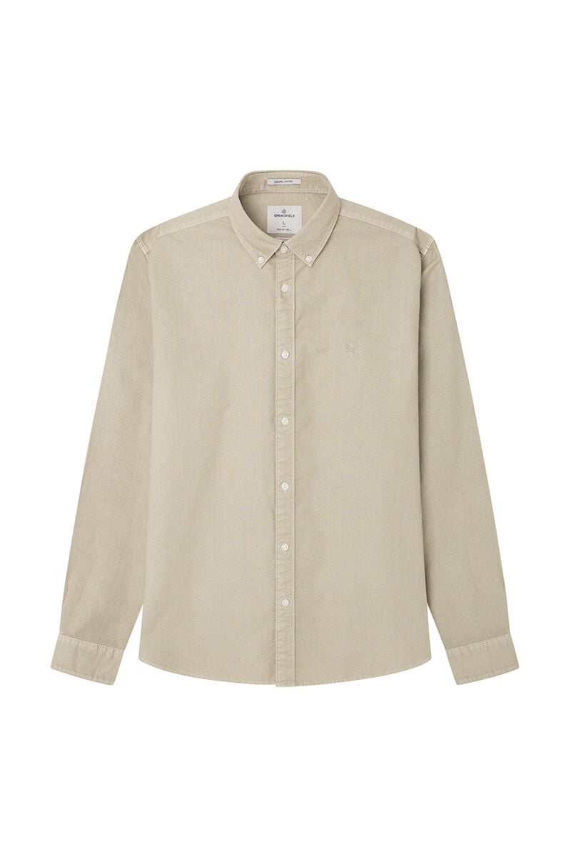 Springfield Garment Dye Oxford Shirt - Beige 5 Shaws Department Stores