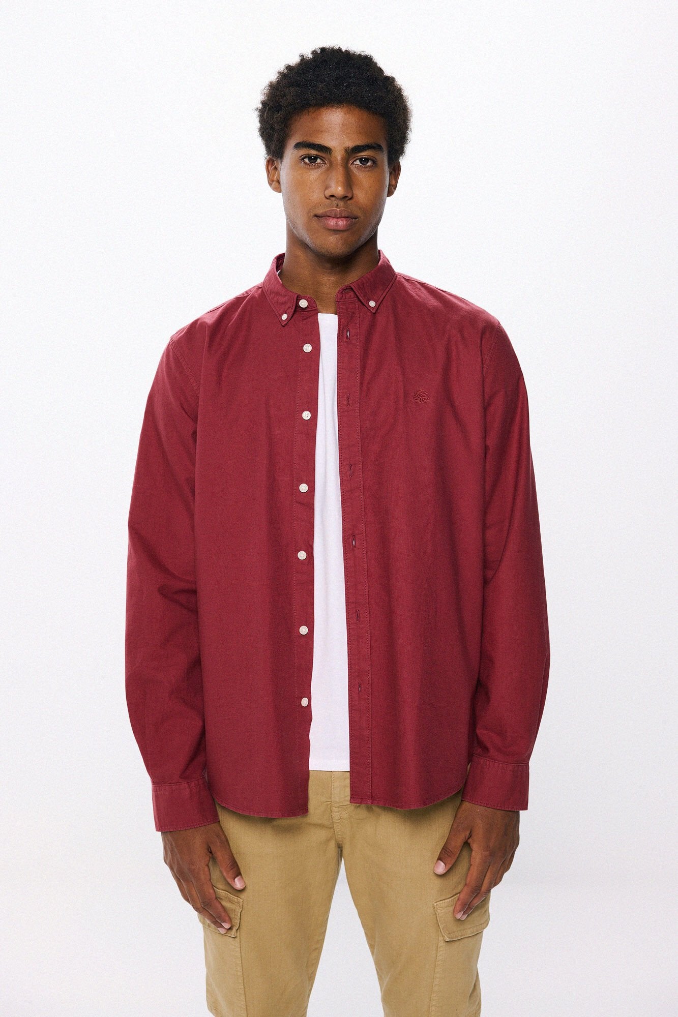 Springfield Garment Dye Oxford Shirt - Red 1 Shaws Department Stores