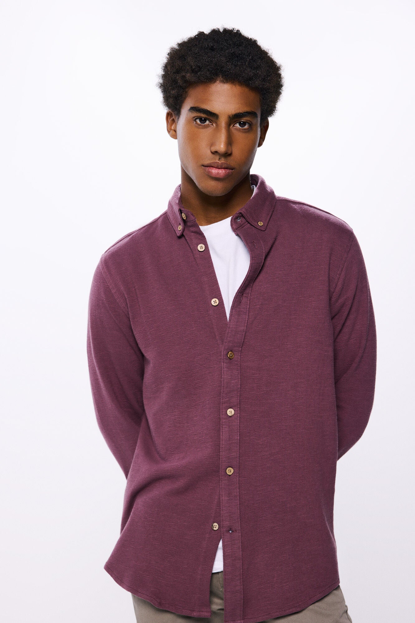 Springfield Rustic jersey-knit shirt - Wine 1 Shaws Department Stores