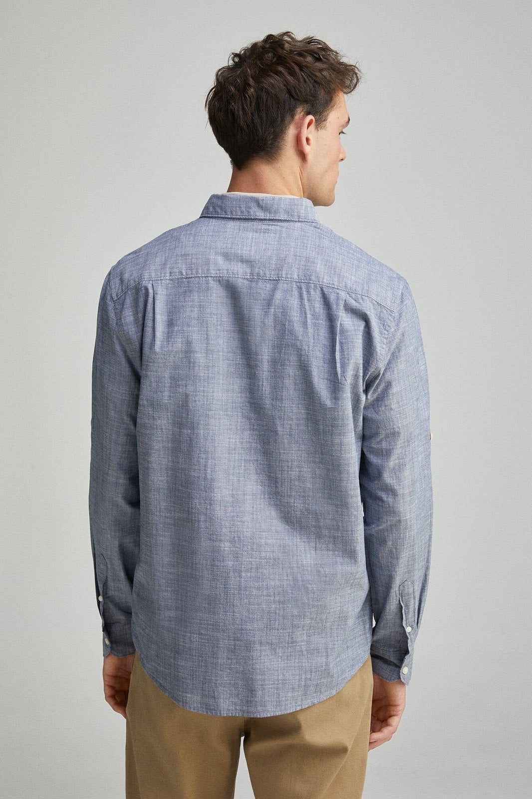 Springfield Plain slub cotton shirt - Blue 5 Shaws Department Stores