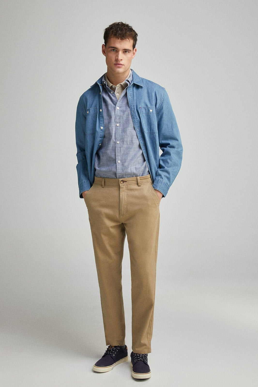 Springfield Plain slub cotton shirt - Blue 6 Shaws Department Stores