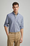 Plain slub cotton shirt - Blue