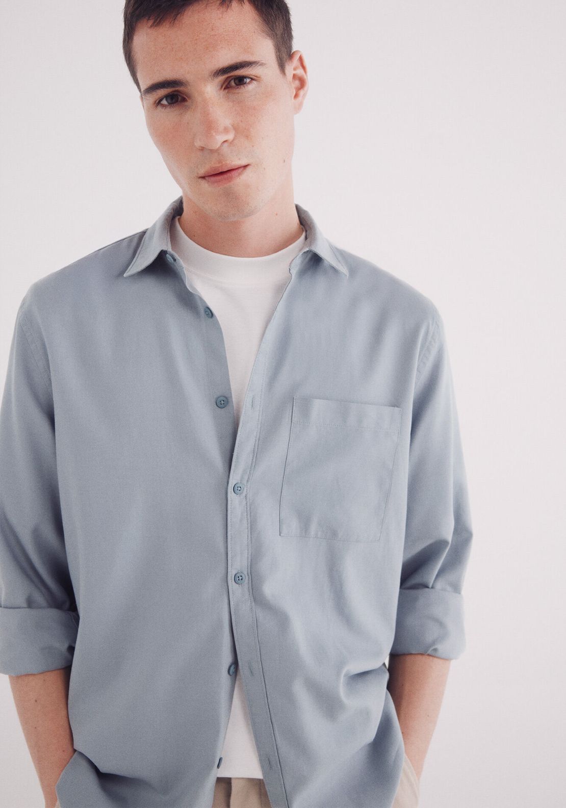 Springfield Tencel shirt - Blue 3 Shaws Department Stores