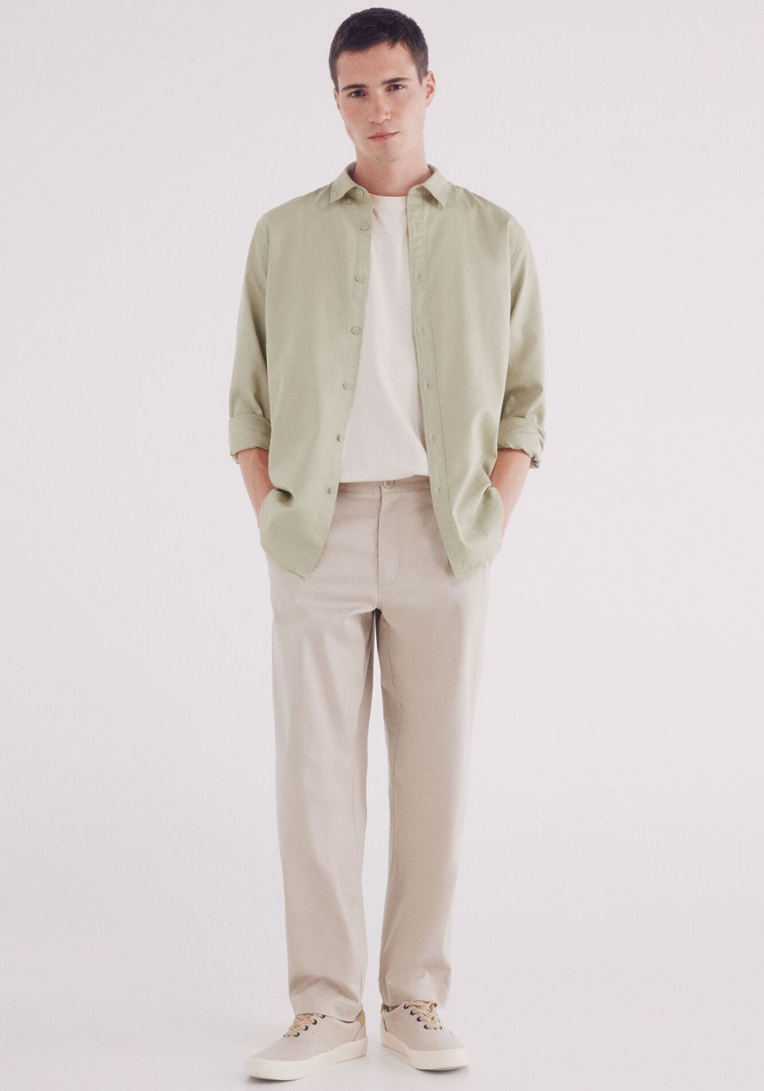 Springfield Garment Dyed Structured Shirt - Green 4 Shaws Department Stores