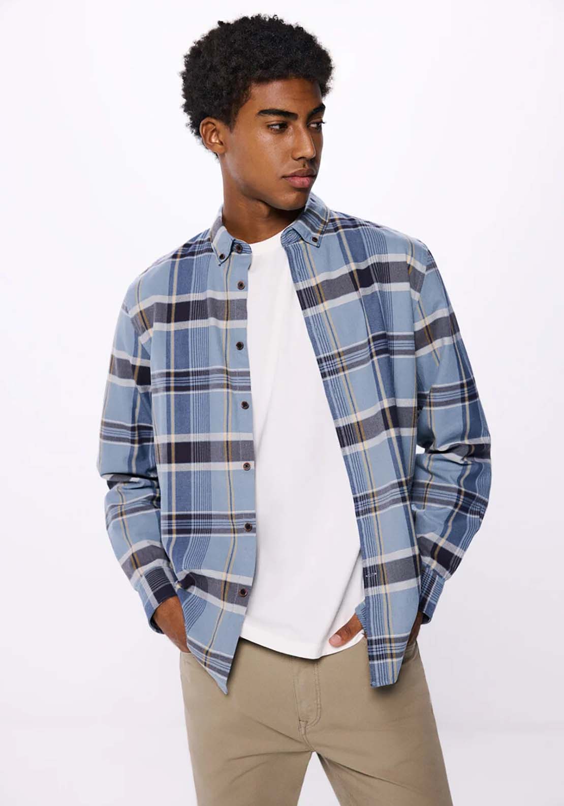 Springfield Checked Shirt - Blue 1 Shaws Department Stores