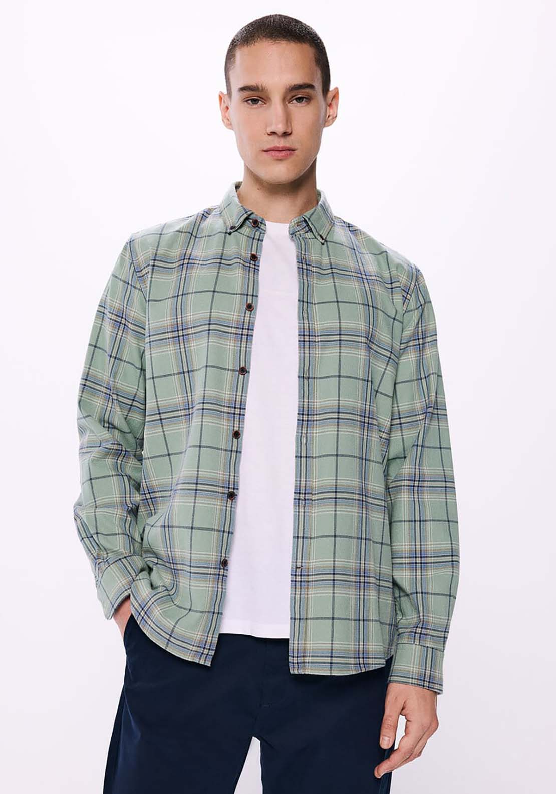 Springfield Checked Shirt - Green 1 Shaws Department Stores