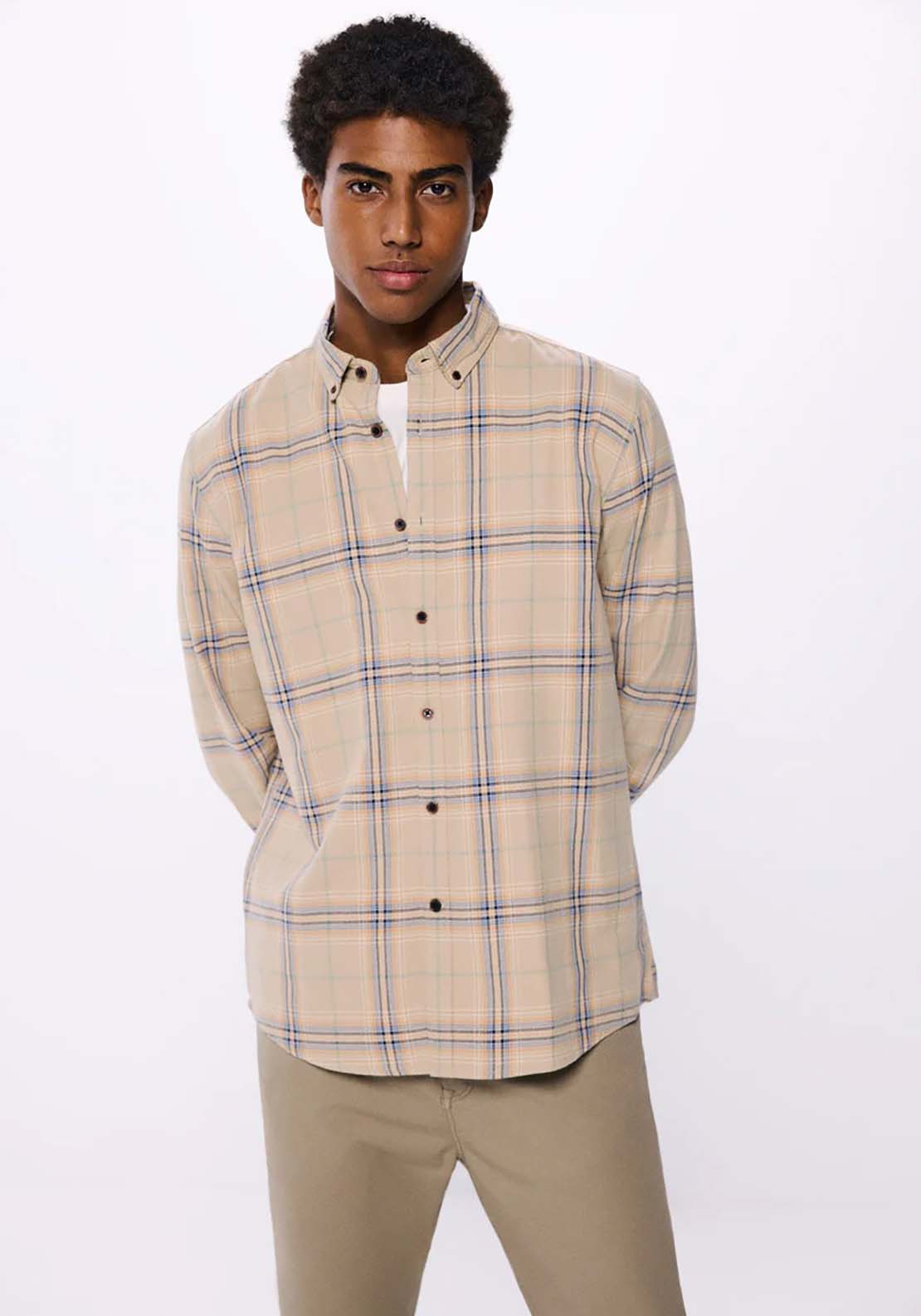 Springfield Checked Shirt - Beige 1 Shaws Department Stores