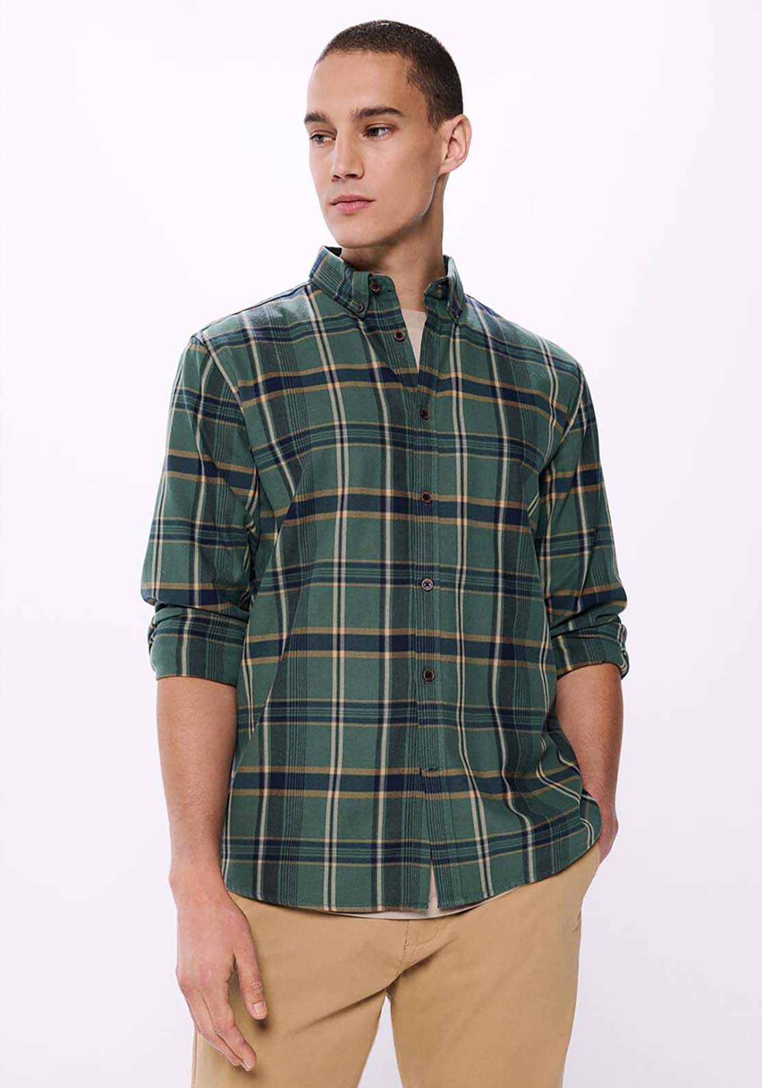 Springfield Checked Shirt - Green 1 Shaws Department Stores