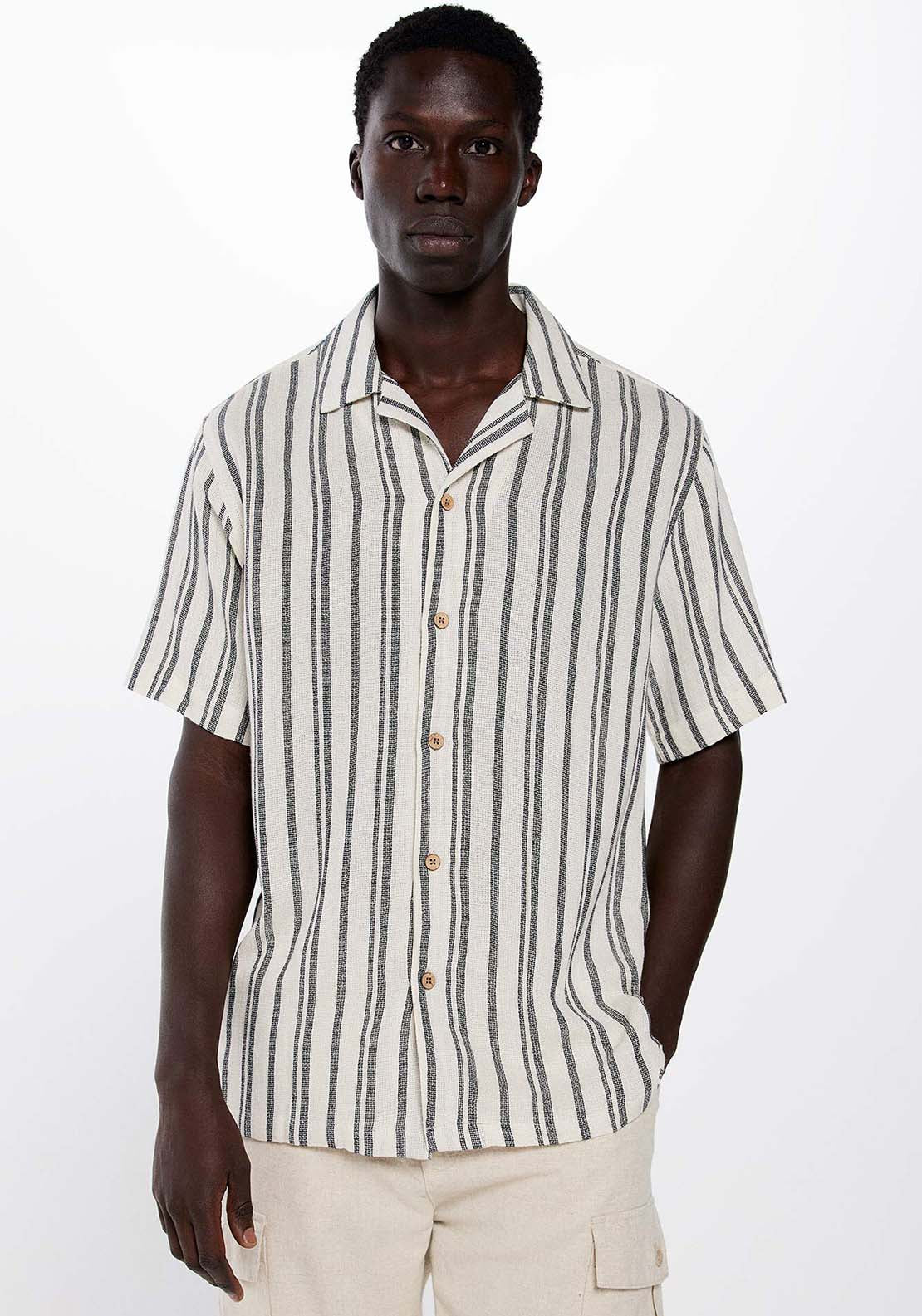 Springfield Rustic striped short sleeve shirt - Grey 1 Shaws Department Stores