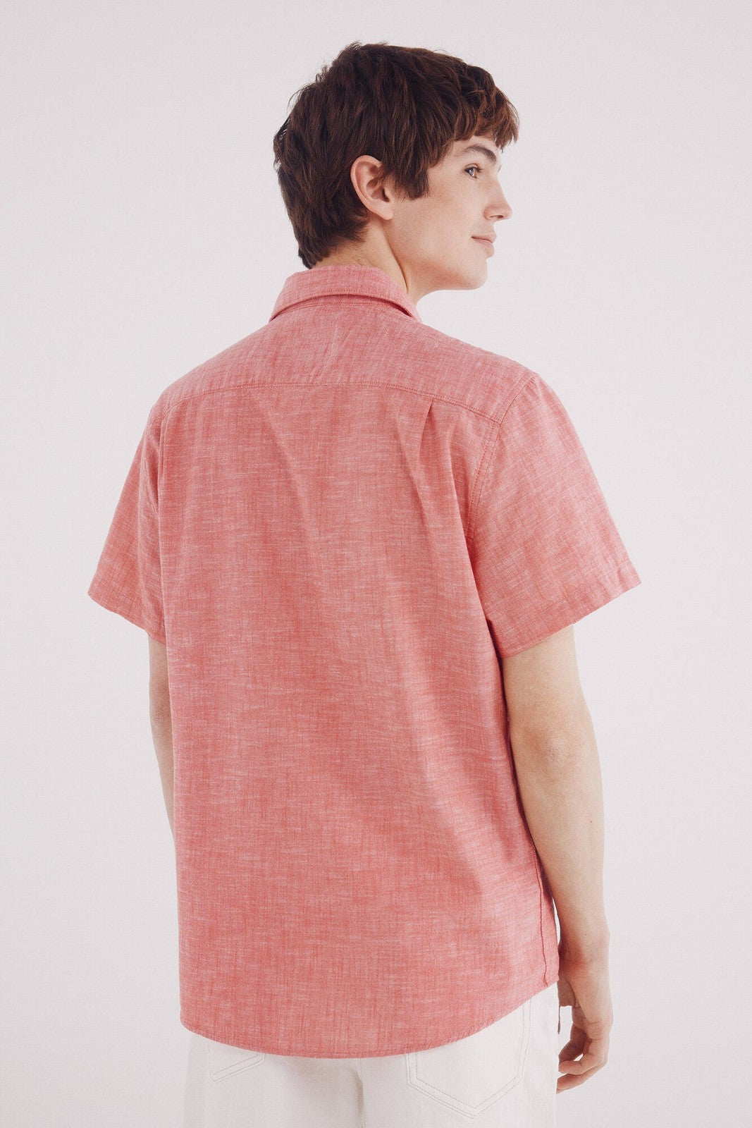 Springfield Short Sleeve Linen Effect Shirt - Red 2 Shaws Department Stores