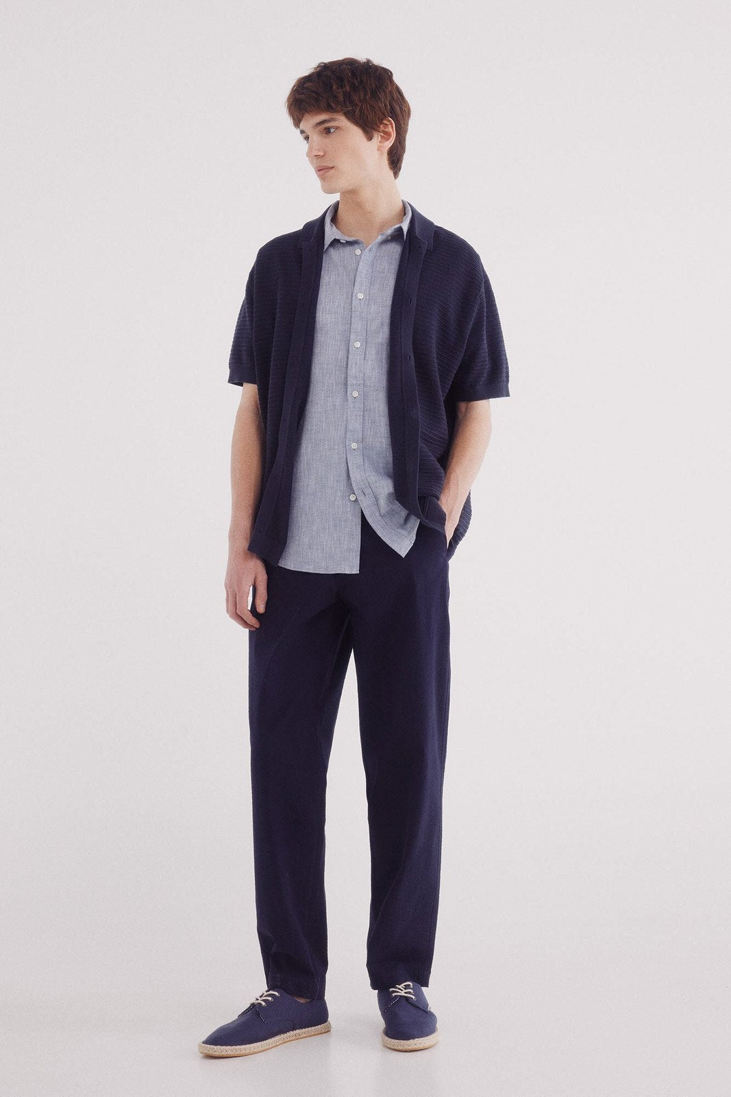 Springfield Short Sleeve Linen Effect Shirt - Blue 4 Shaws Department Stores