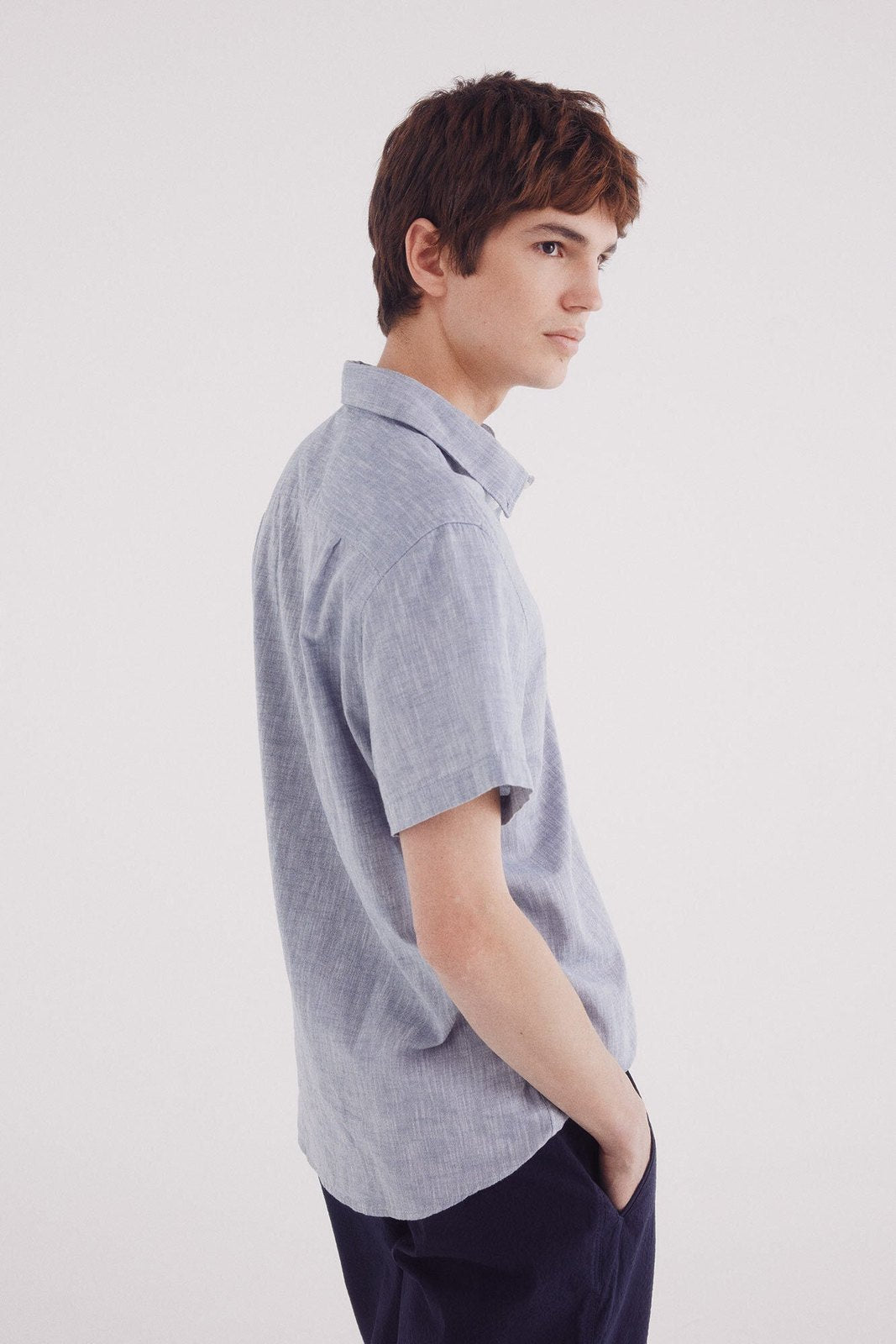 Springfield Short Sleeve Linen Effect Shirt - Blue 2 Shaws Department Stores