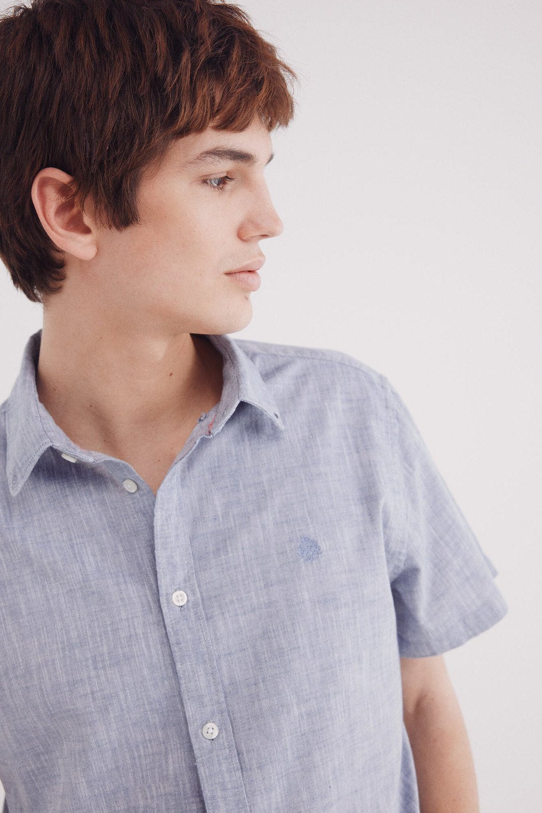 Springfield Short Sleeve Linen Effect Shirt - Blue 3 Shaws Department Stores