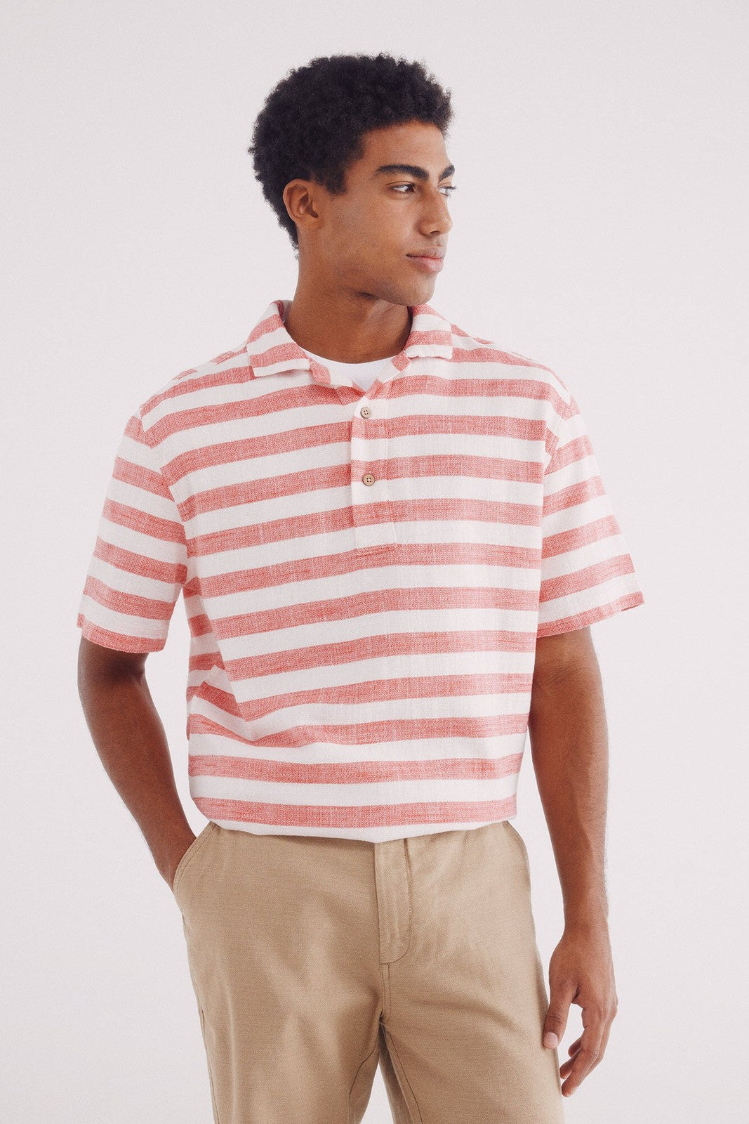 Springfield Short Sleeve Linen Effect Shirt - Red 1 Shaws Department Stores
