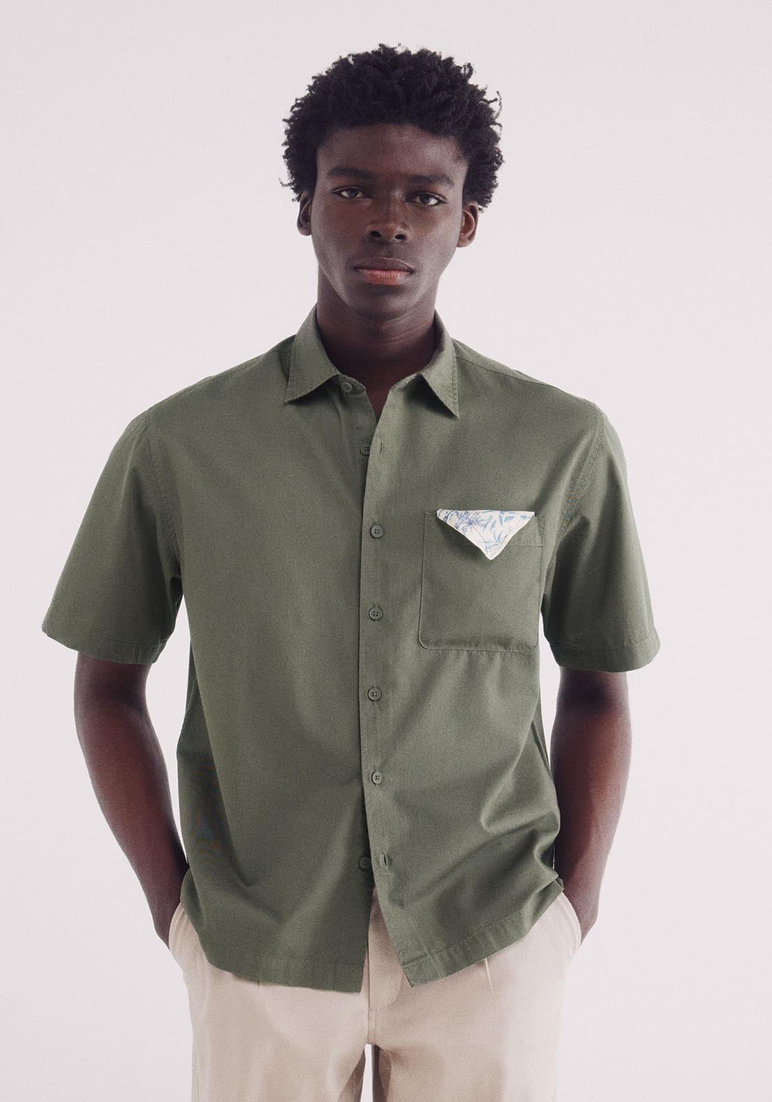 Springfield Tencel Short Sleeve Shirt - Green 1 Shaws Department Stores