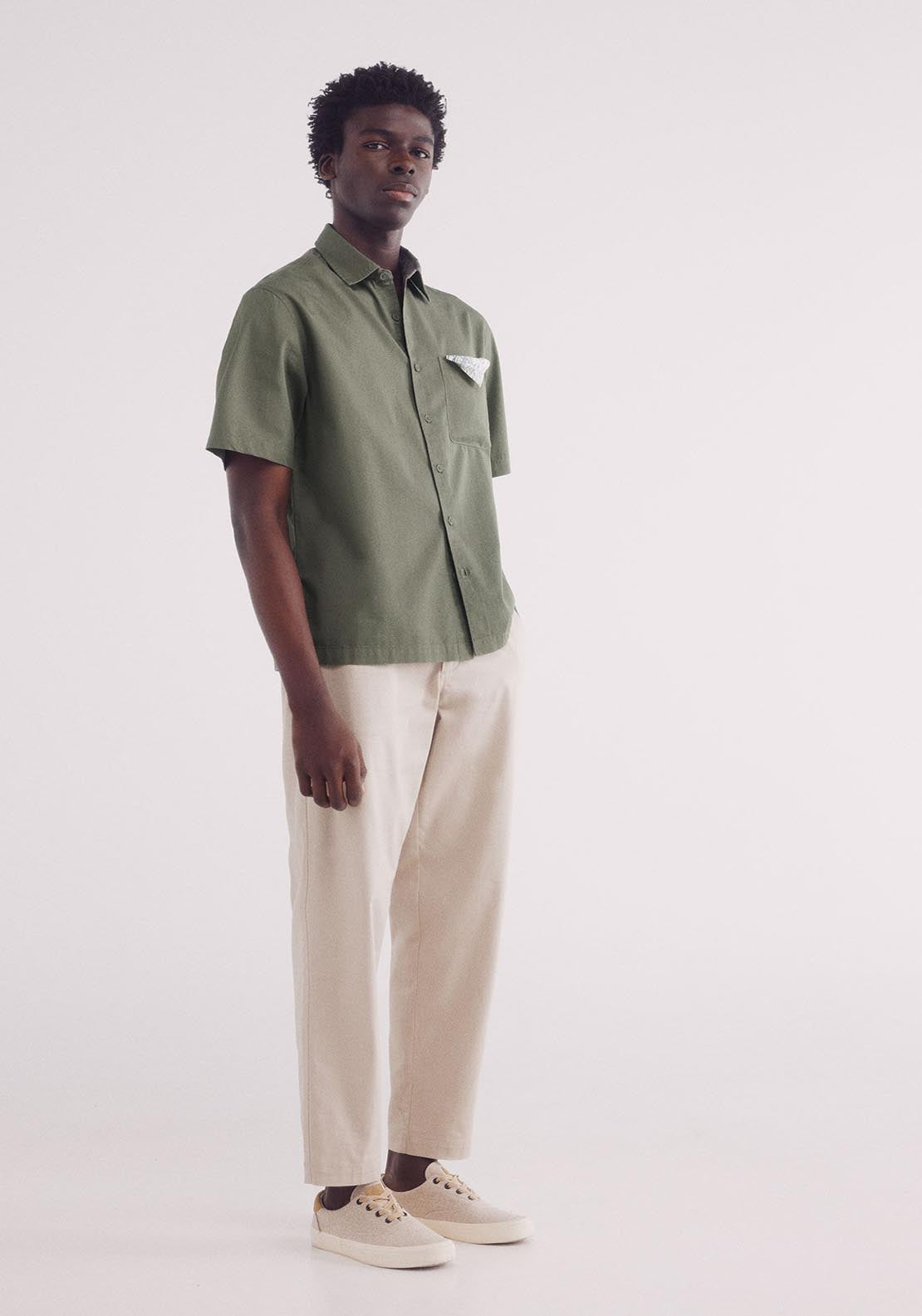 Springfield Tencel Short Sleeve Shirt - Green 4 Shaws Department Stores