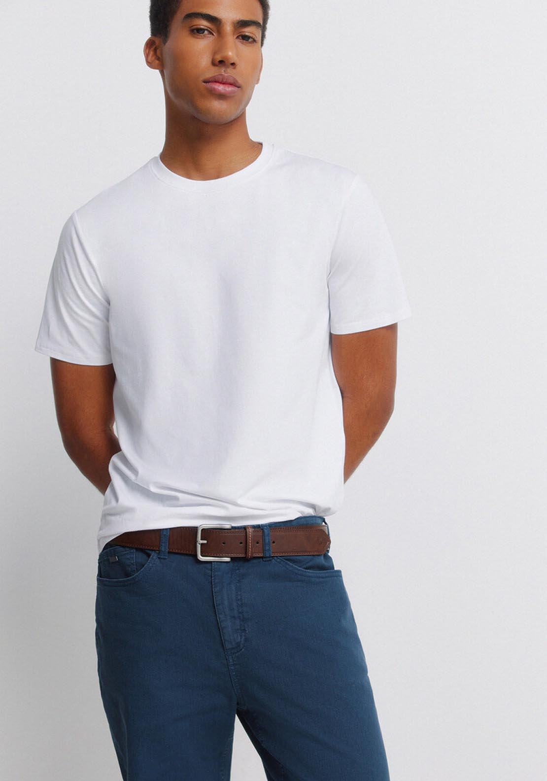 Springfield 5-Pocket Washed Slim Fit Trousers - Blue 3 Shaws Department Stores