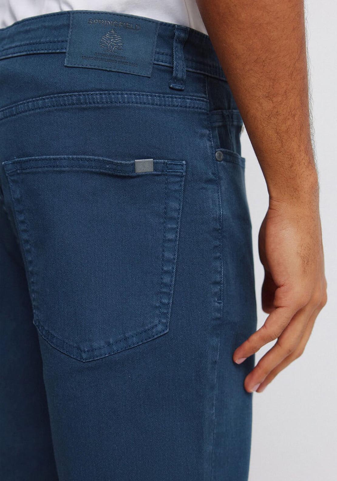 Springfield 5-Pocket Washed Slim Fit Trousers - Blue 5 Shaws Department Stores