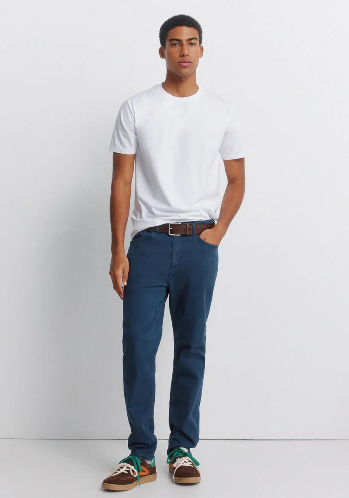 Springfield 5-Pocket Washed Slim Fit Trousers - Blue 6 Shaws Department Stores