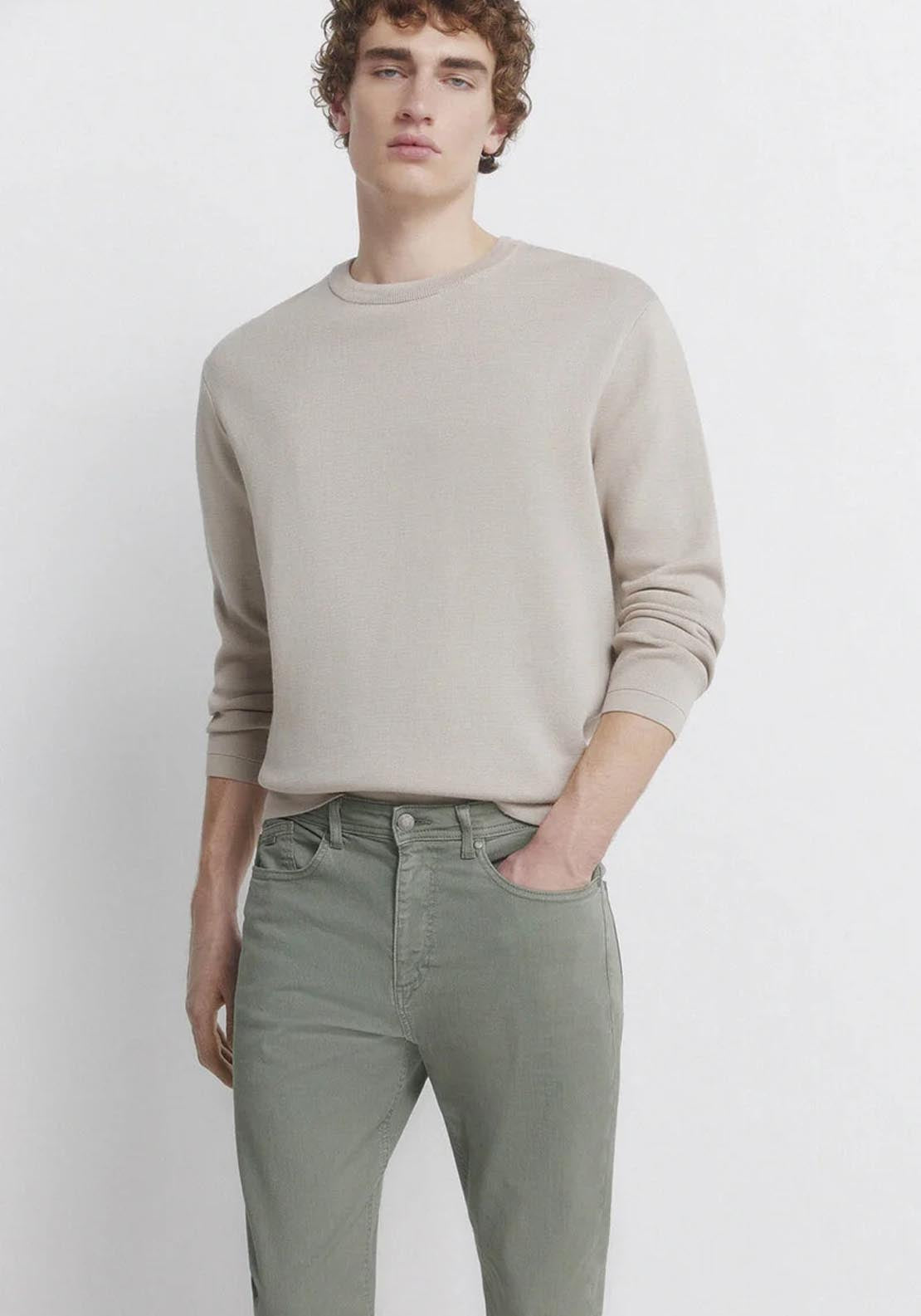 Springfield 5-Pocket Washed Slim Fit Trousers - Green 3 Shaws Department Stores