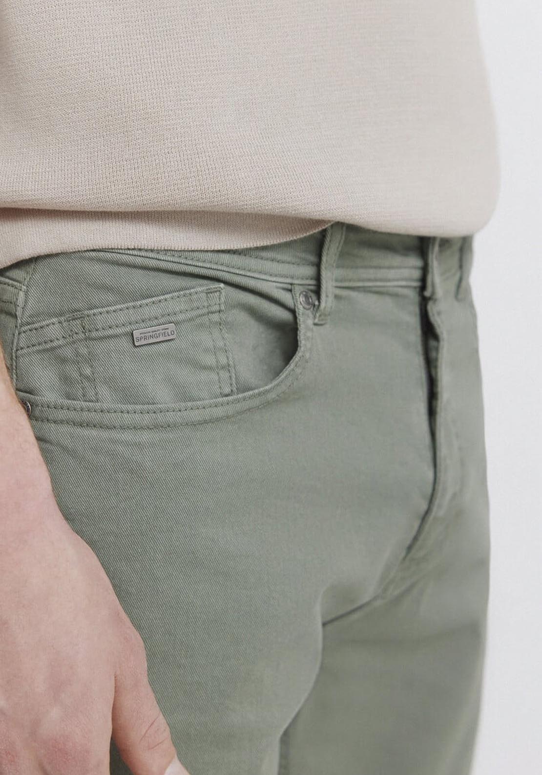 Springfield 5-Pocket Washed Slim Fit Trousers - Green 4 Shaws Department Stores