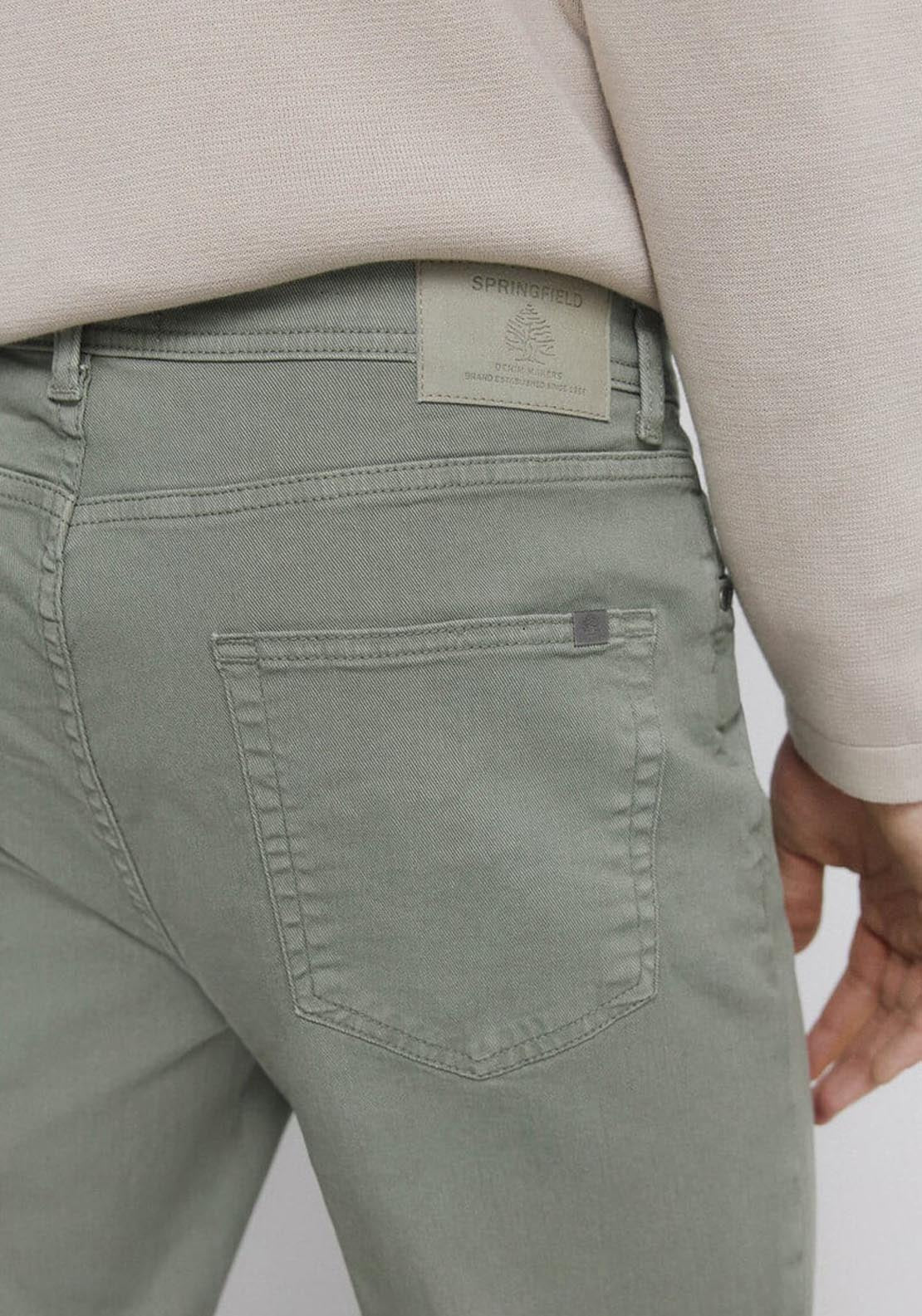 Springfield 5-Pocket Washed Slim Fit Trousers - Green 5 Shaws Department Stores