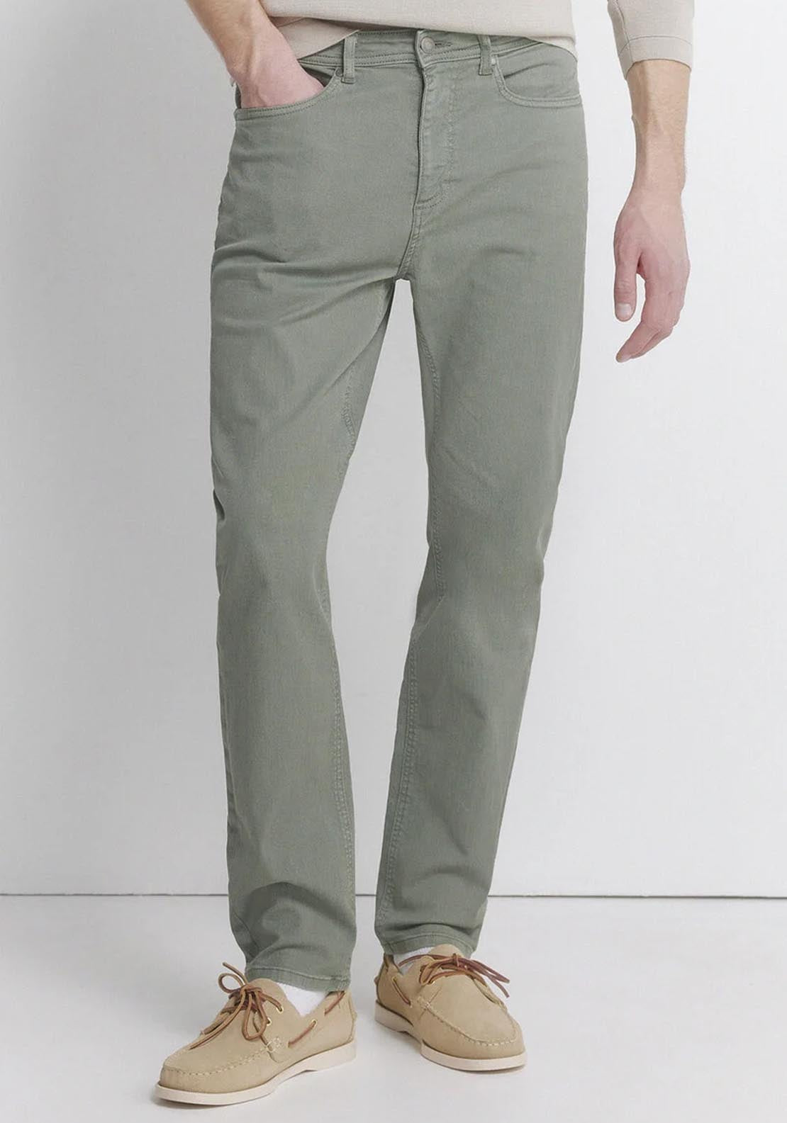 Springfield 5-Pocket Washed Slim Fit Trousers - Green 1 Shaws Department Stores