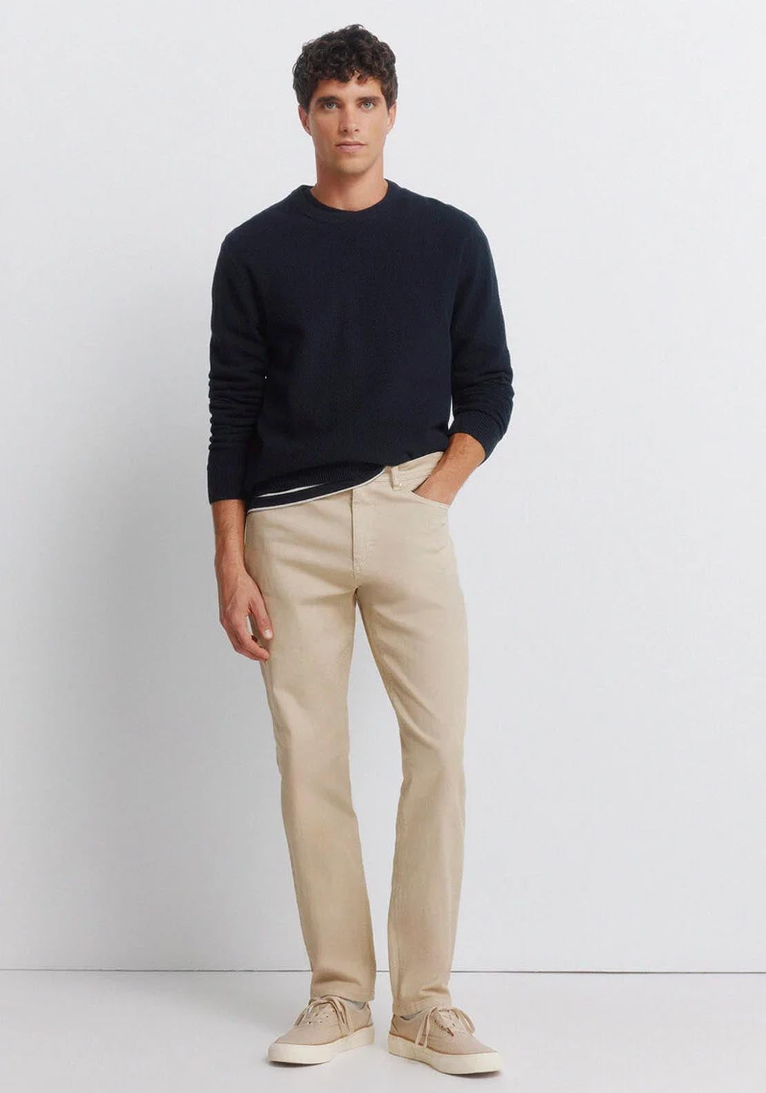 Springfield 5-Pocket Washed Slim Fit Trousers - Beige 6 Shaws Department Stores