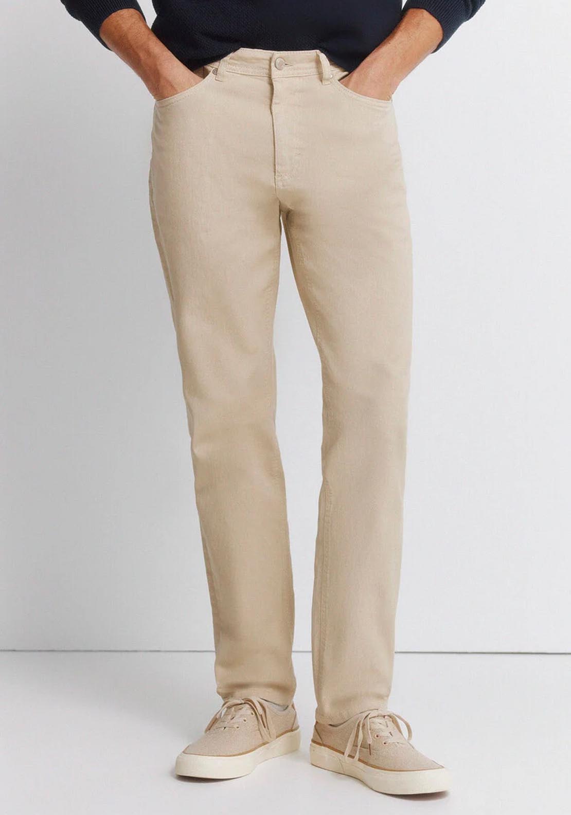Springfield 5-Pocket Washed Slim Fit Trousers - Beige 1 Shaws Department Stores
