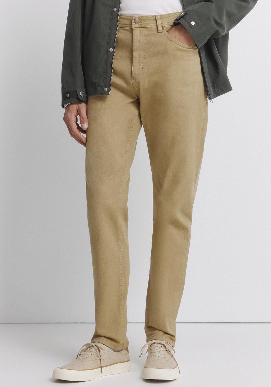 5-Pocket Washed Slim Fit Trousers - Beige/camel