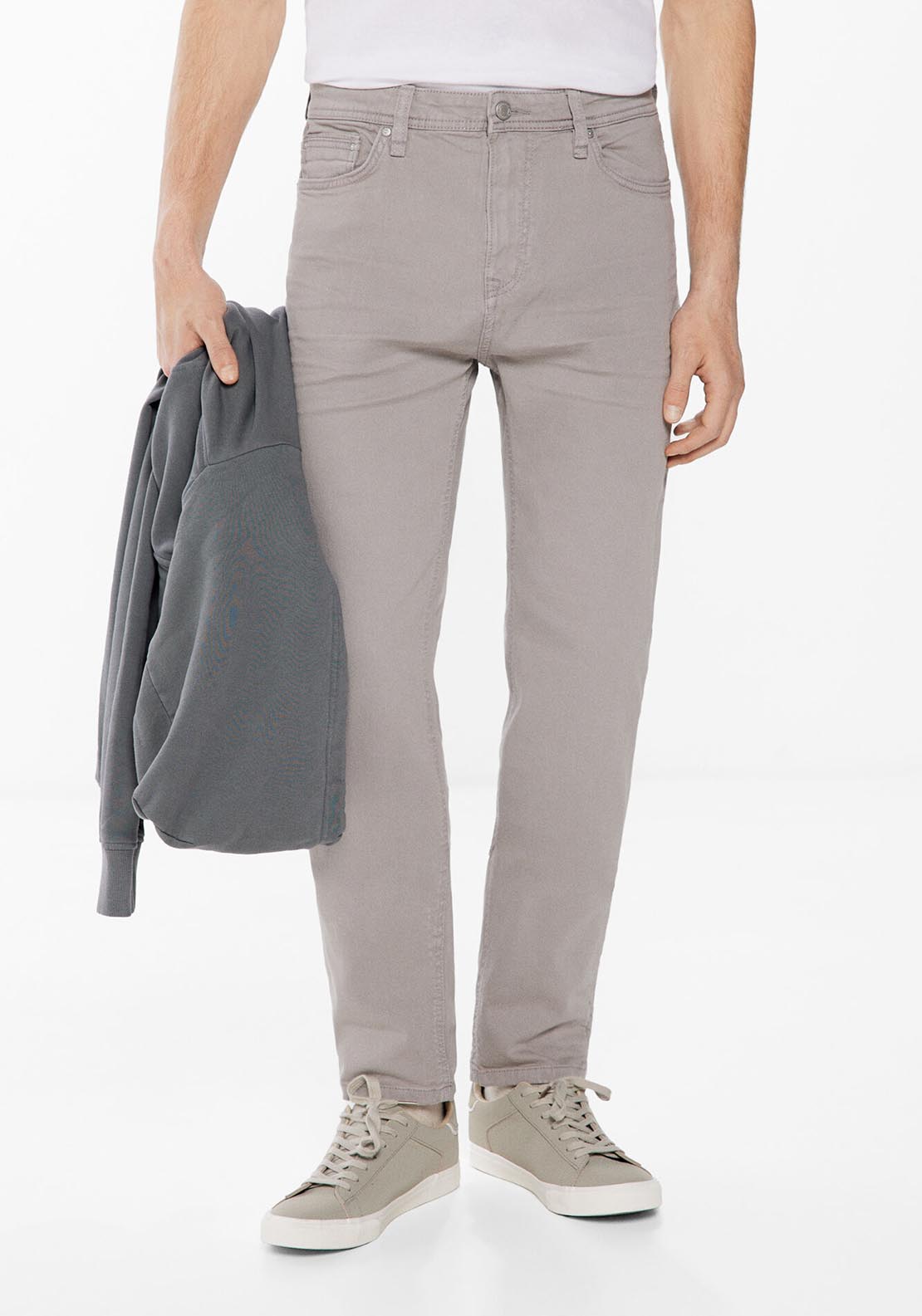 Springfield Slim fit washed 5-pocket coloured trousers - Grey 1 Shaws Department Stores