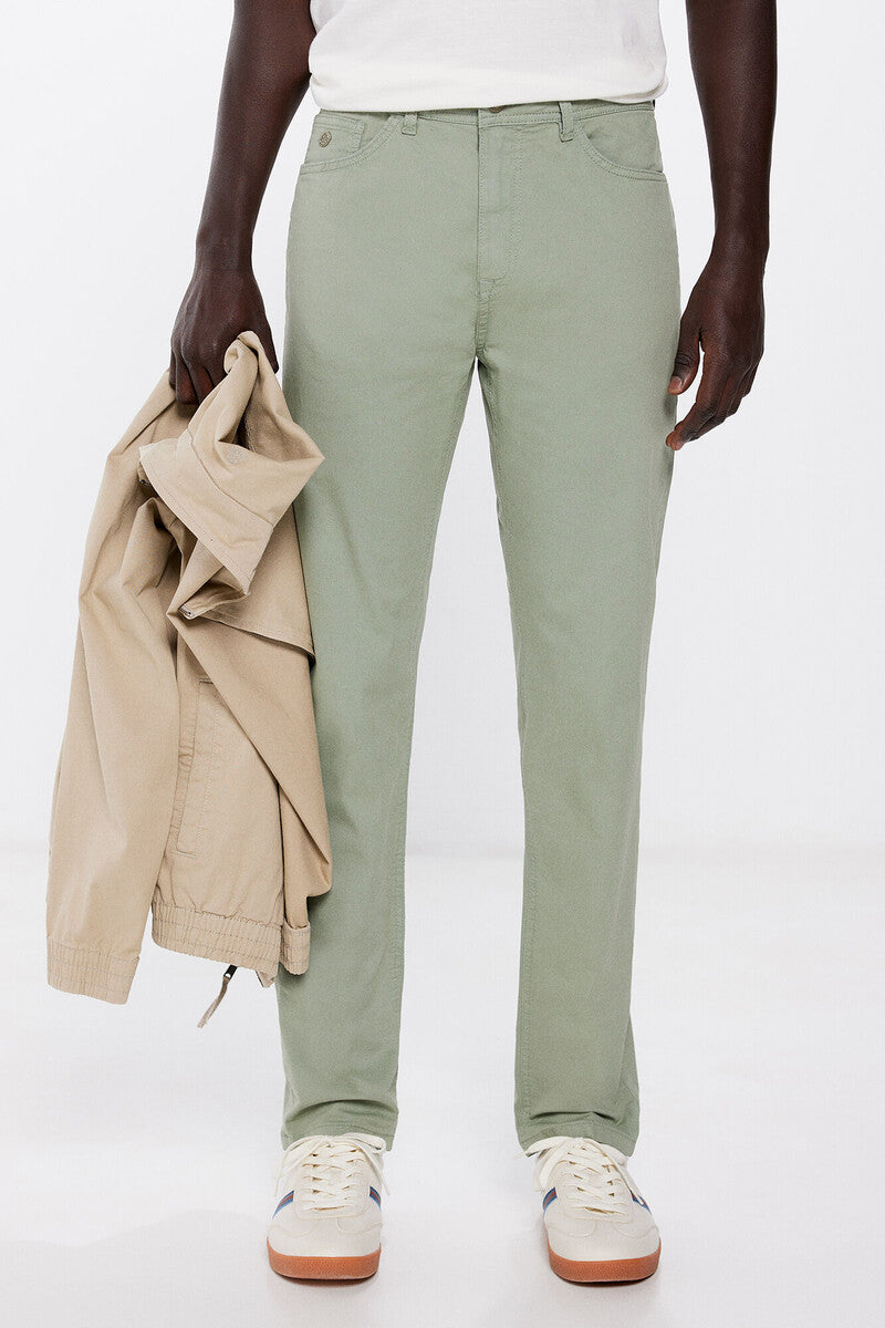 Springfield Slim fit coloured lightweight trousers - Green 1 Shaws Department Stores
