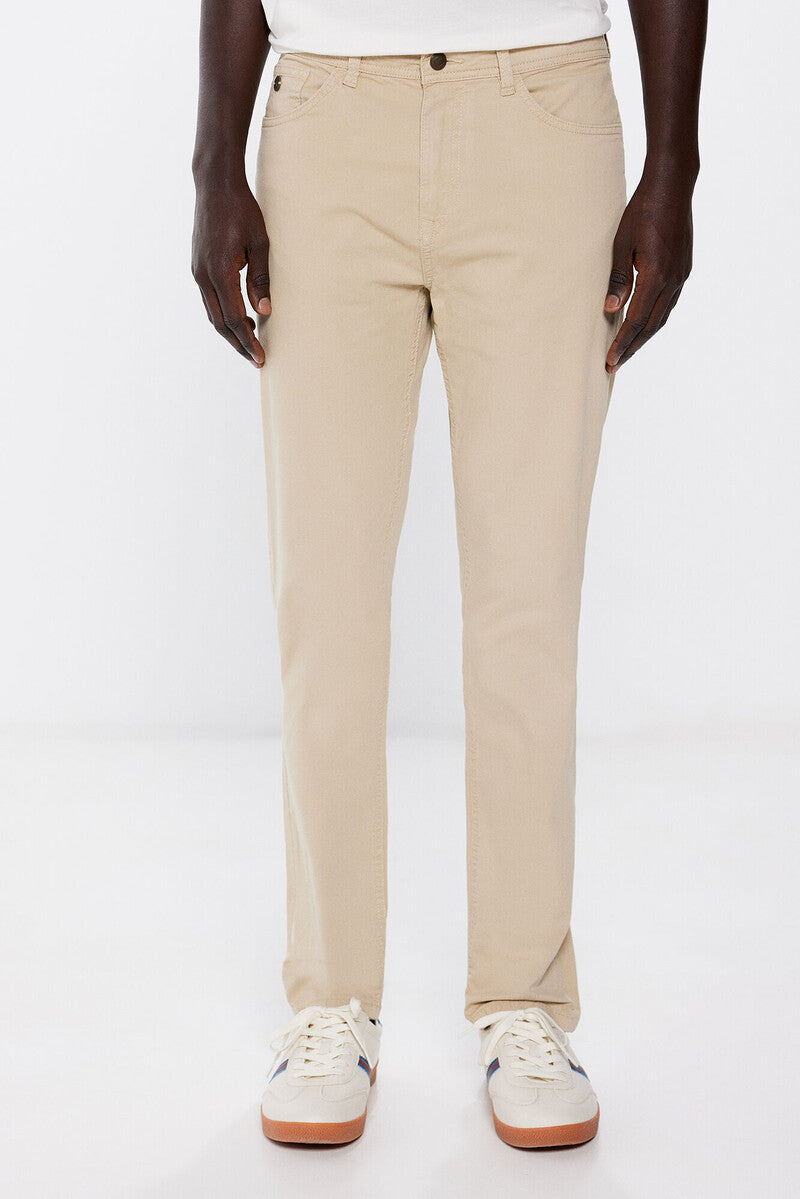 Springfield Slim fit coloured lightweight trousers - Beige 1 Shaws Department Stores