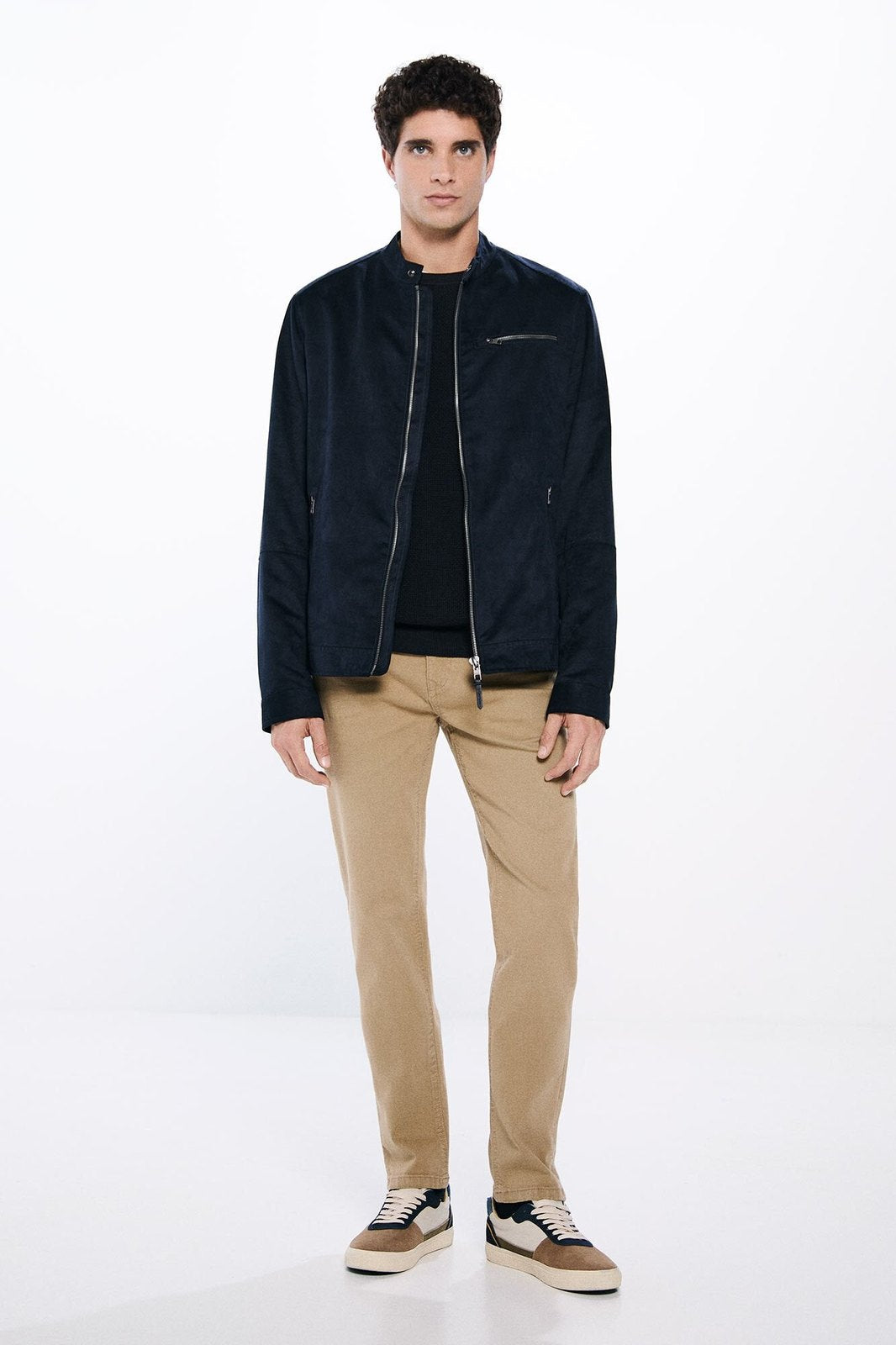 Springfield Slim fit washed colour trousers - Blue / Camel 5 Shaws Department Stores