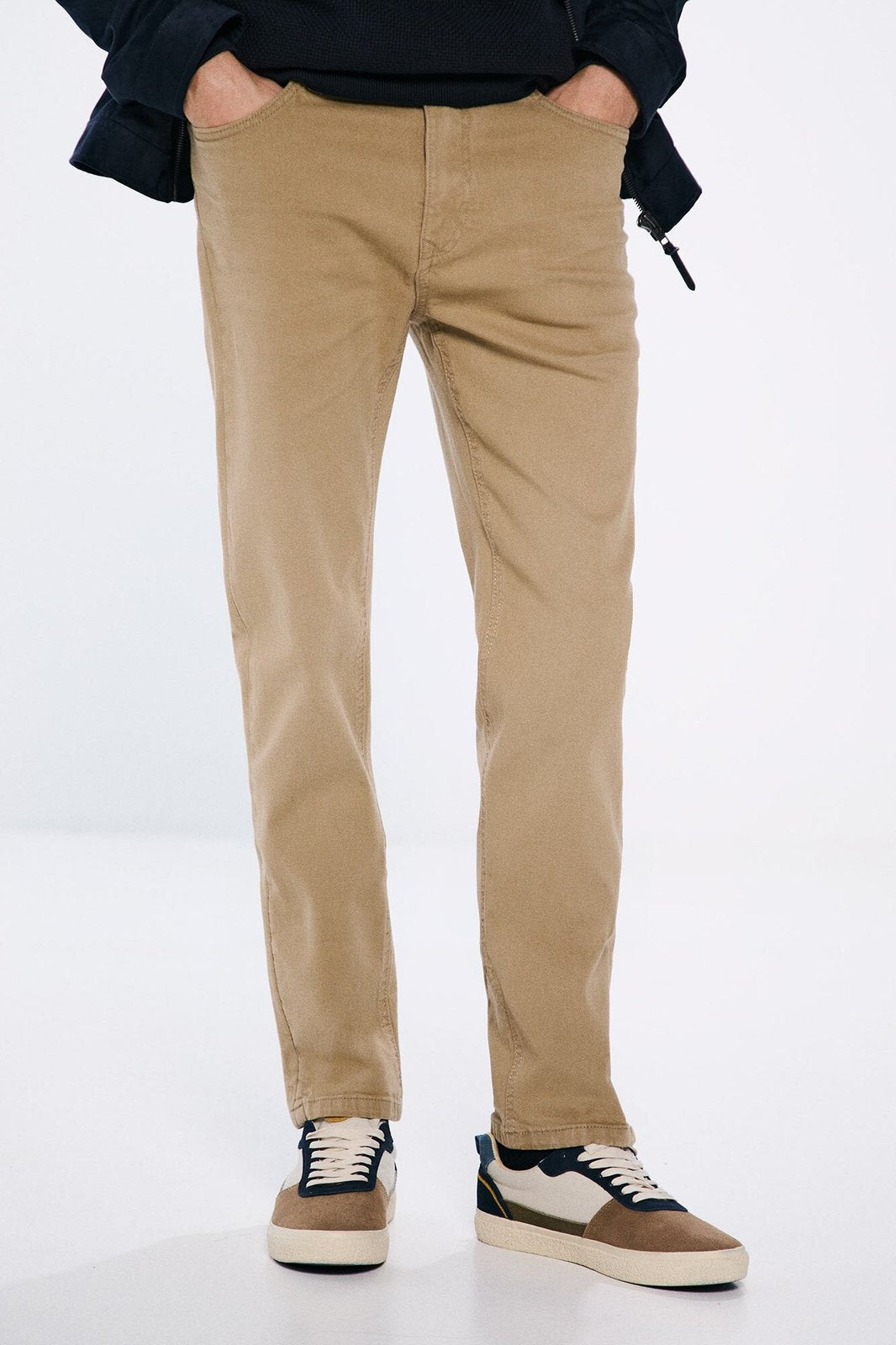 Springfield Slim fit washed colour trousers - Blue / Camel 1 Shaws Department Stores