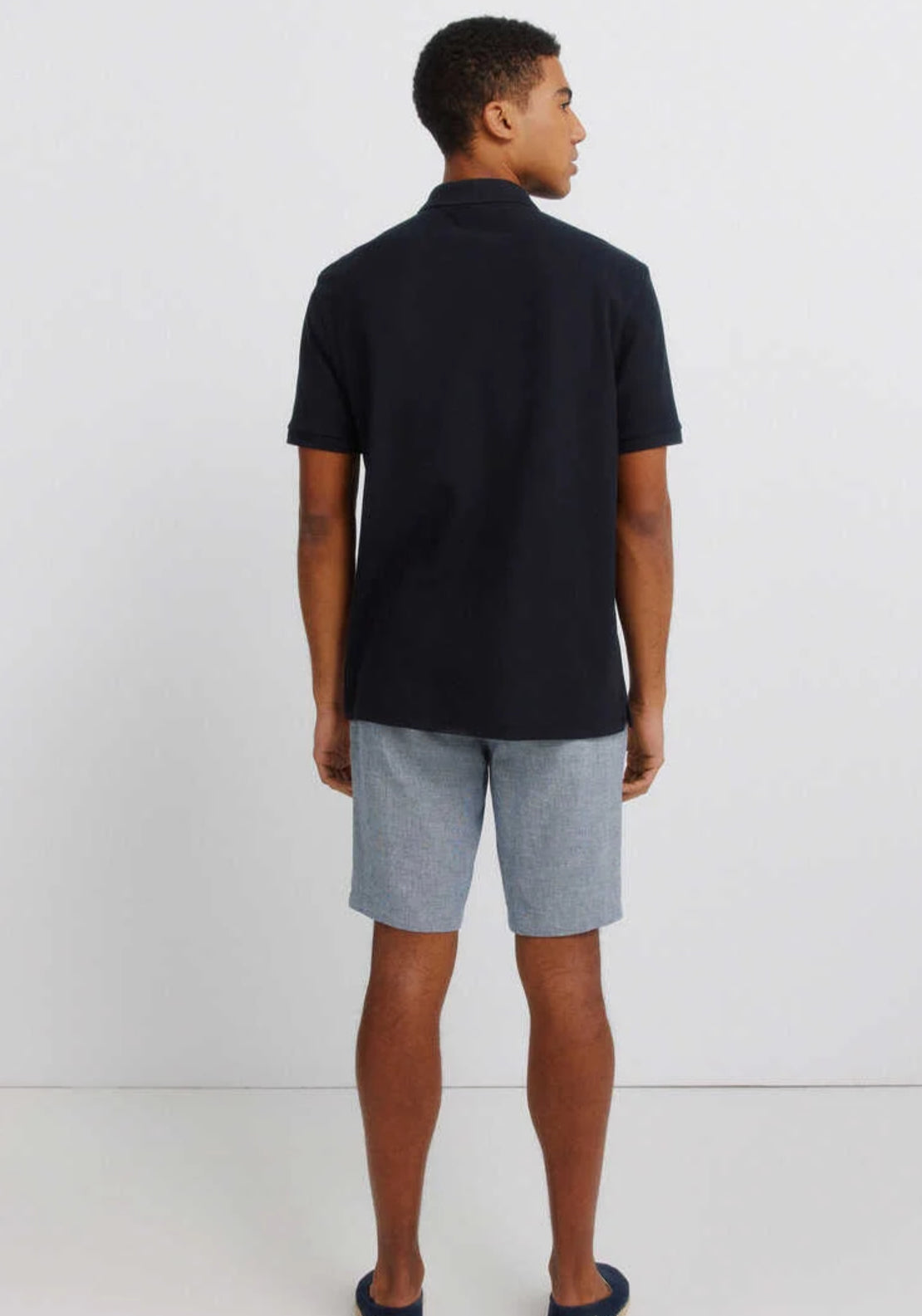 Dobby Linen Blend Comfort Fit Bermuda Shorts - Blue