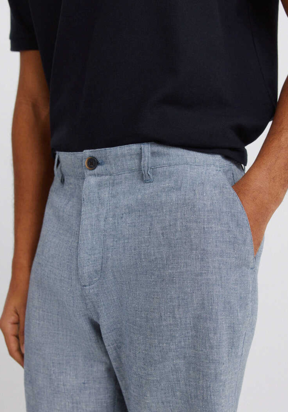 Dobby Linen Blend Comfort Fit Bermuda Shorts - Blue