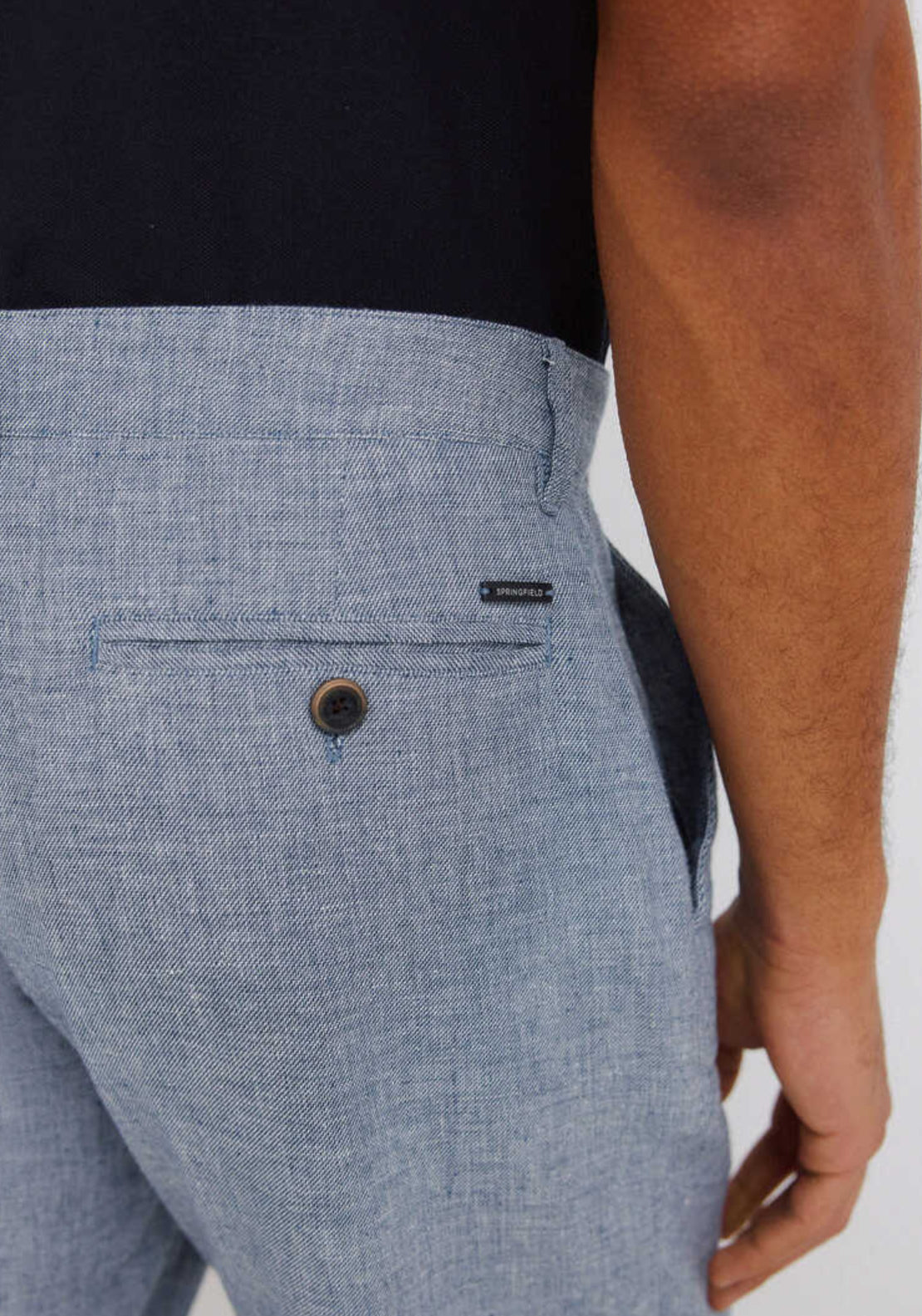 Dobby Linen Blend Comfort Fit Bermuda Shorts - Blue