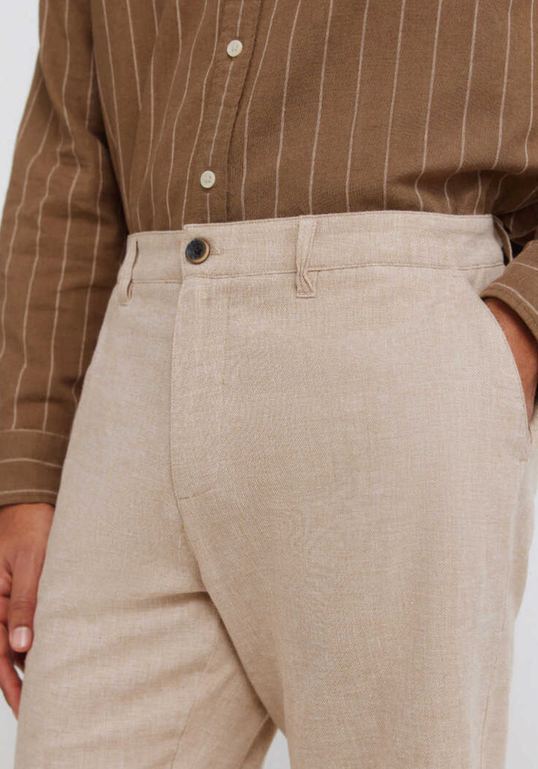 Dobby Linen Blend Comfort Fit Bermuda Shorts - Beige/camel