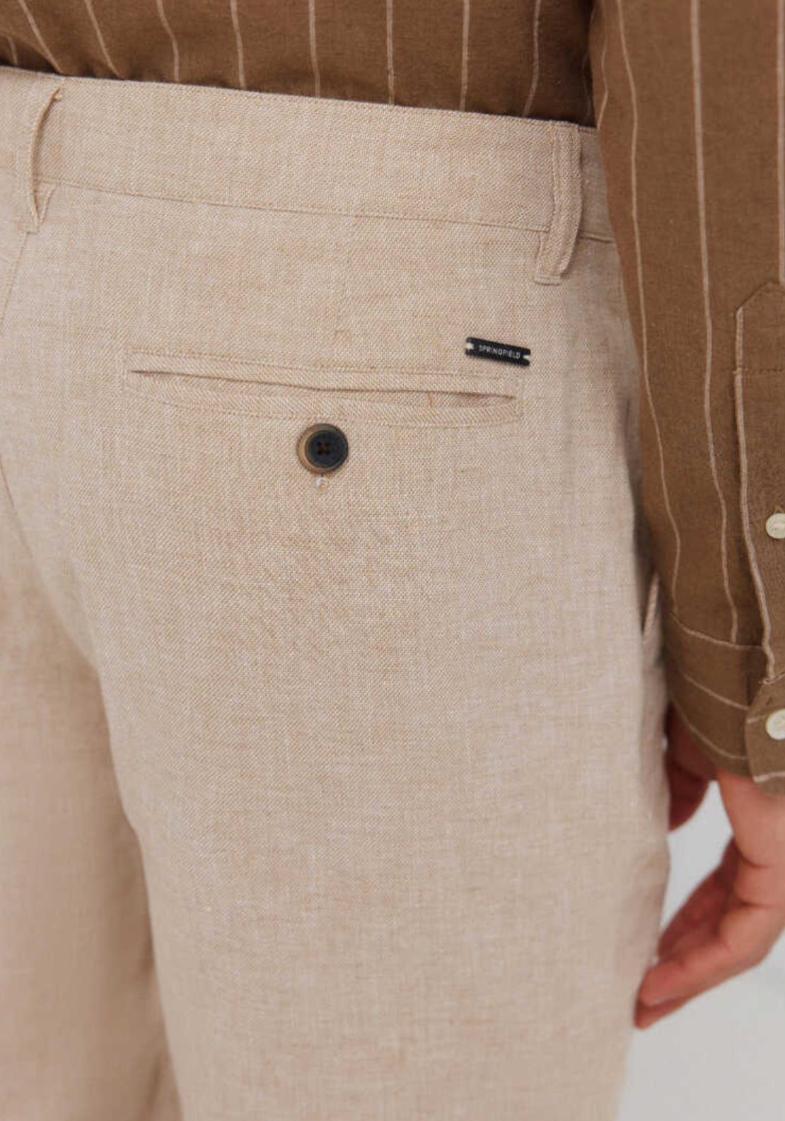 Dobby Linen Blend Comfort Fit Bermuda Shorts - Beige/camel